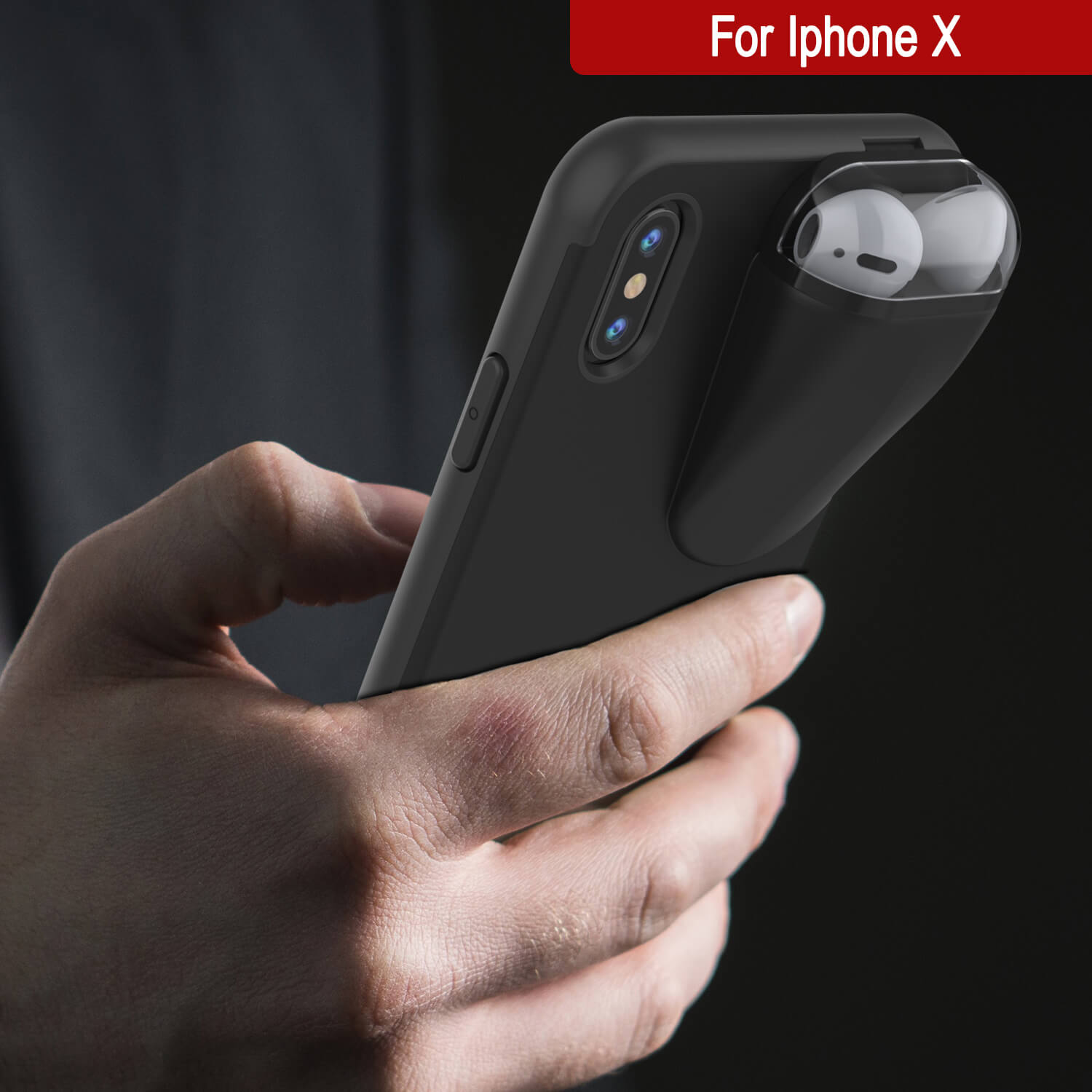 Punkcase iPhone X Airpods Case Holder (TopPods Series) | Slim & Durable 2 in 1 Cover Designed for iPhone X (6.1") | Protects Your Phone & Stores Your AirPods Gen. 1 & 2 [Black]