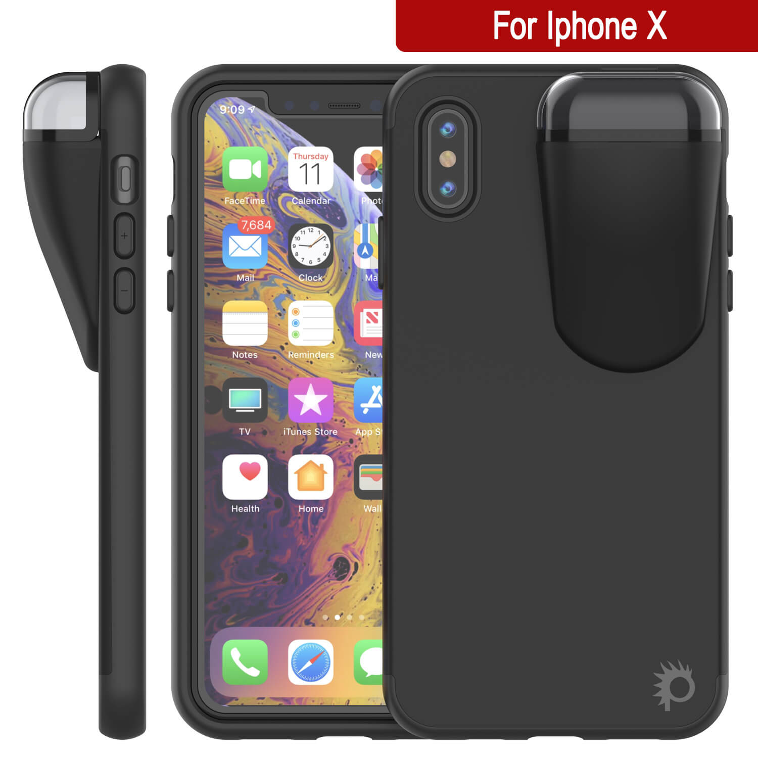 Punkcase iPhone X Airpods Case Holder (TopPods Series) | Slim & Durable 2 in 1 Cover Designed for iPhone X (6.1") | Protects Your Phone & Stores Your AirPods Gen. 1 & 2 [Black]