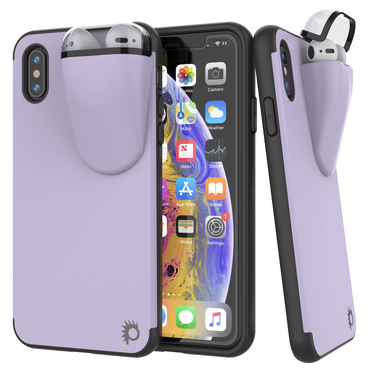 Punkcase iPhone X Airpods Case Holder (TopPods Series) | Slim & Durable 2 in 1 Cover Designed for iPhone X (6.1") | Protects Your Phone & Stores Your AirPods Gen. 1 & 2 [Purple]