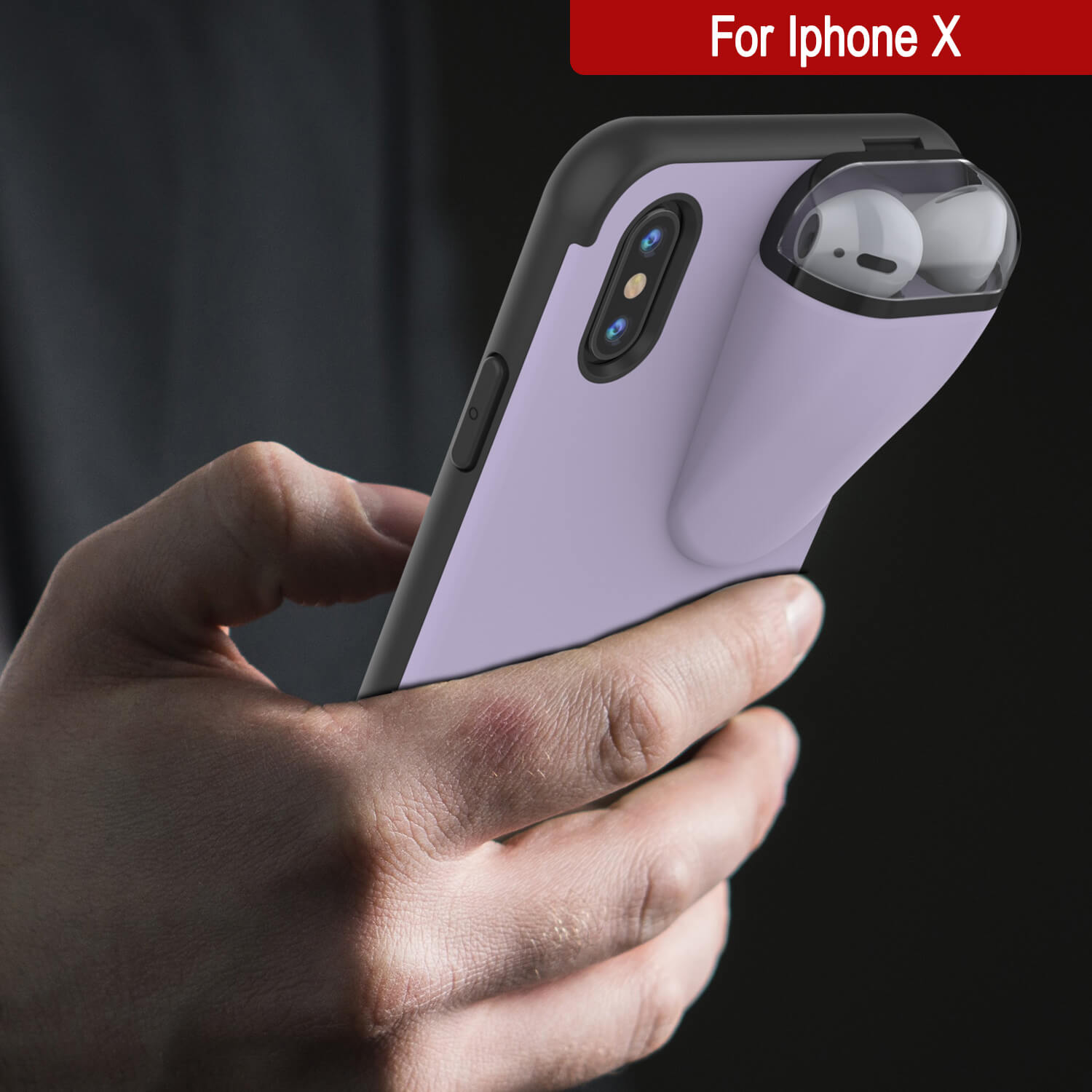 Punkcase iPhone X Airpods Case Holder (TopPods Series) | Slim & Durable 2 in 1 Cover Designed for iPhone X (6.1") | Protects Your Phone & Stores Your AirPods Gen. 1 & 2 [Purple]