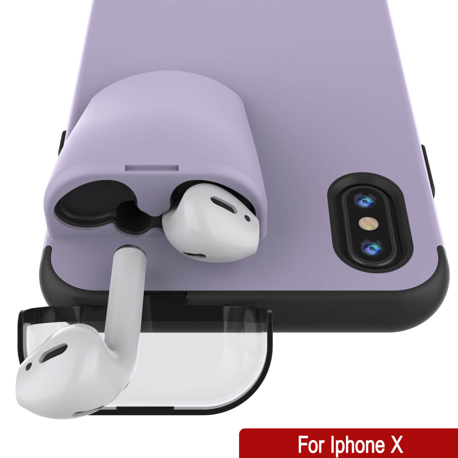 Punkcase iPhone X Airpods Case Holder (TopPods Series) | Slim & Durable 2 in 1 Cover Designed for iPhone X (6.1") | Protects Your Phone & Stores Your AirPods Gen. 1 & 2 [Purple]