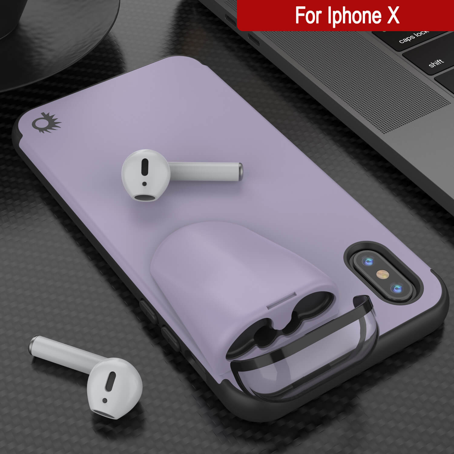 Punkcase iPhone X Airpods Case Holder (TopPods Series) | Slim & Durable 2 in 1 Cover Designed for iPhone X (6.1") | Protects Your Phone & Stores Your AirPods Gen. 1 & 2 [Purple]
