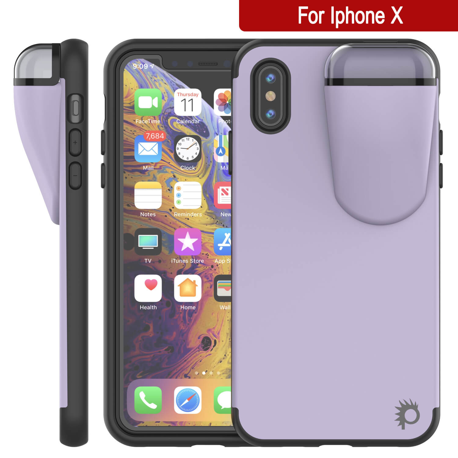 Punkcase iPhone X Airpods Case Holder (TopPods Series) | Slim & Durable 2 in 1 Cover Designed for iPhone X (6.1") | Protects Your Phone & Stores Your AirPods Gen. 1 & 2 [Purple]