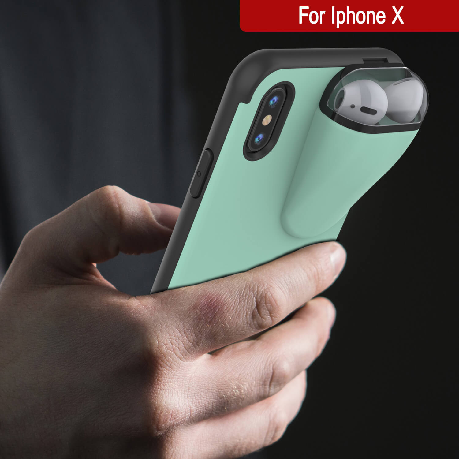 Punkcase iPhone X Airpods Case Holder (TopPods Series) | Slim & Durable 2 in 1 Cover Designed for iPhone X (6.1") | Protects Your Phone & Stores Your AirPods Gen. 1 & 2 [Teal]