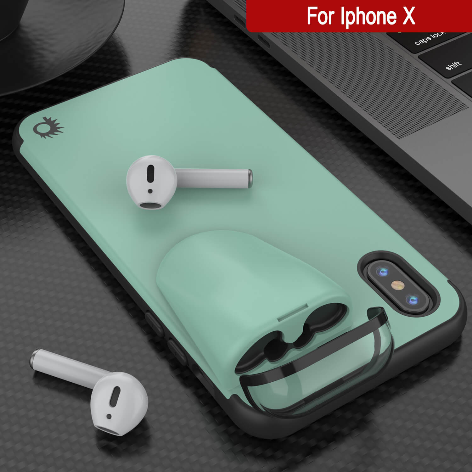 Punkcase iPhone X Airpods Case Holder (TopPods Series) | Slim & Durable 2 in 1 Cover Designed for iPhone X (6.1") | Protects Your Phone & Stores Your AirPods Gen. 1 & 2 [Teal]