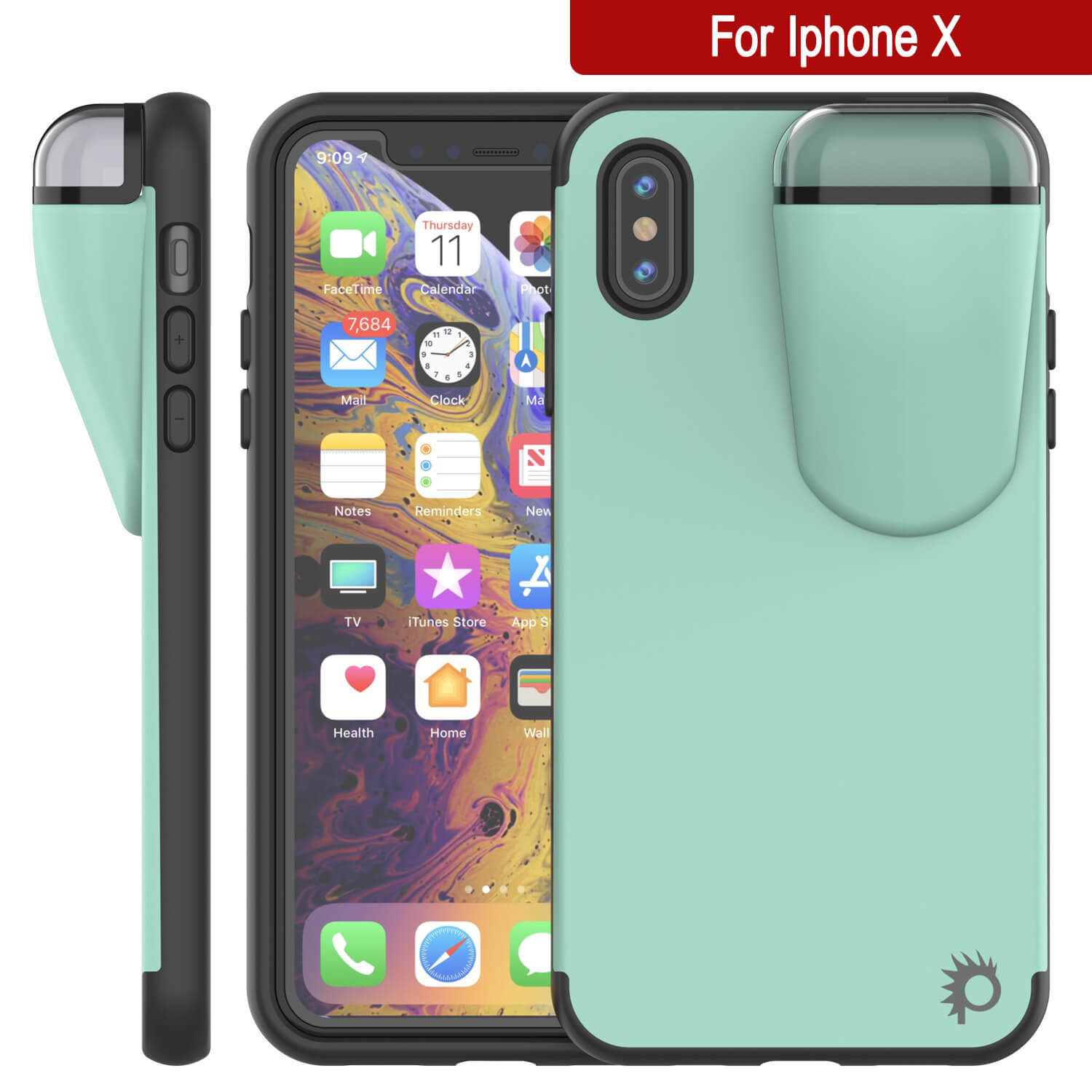 Punkcase iPhone X Airpods Case Holder (TopPods Series) | Slim & Durable 2 in 1 Cover Designed for iPhone X (6.1") | Protects Your Phone & Stores Your AirPods Gen. 1 & 2 [Teal]