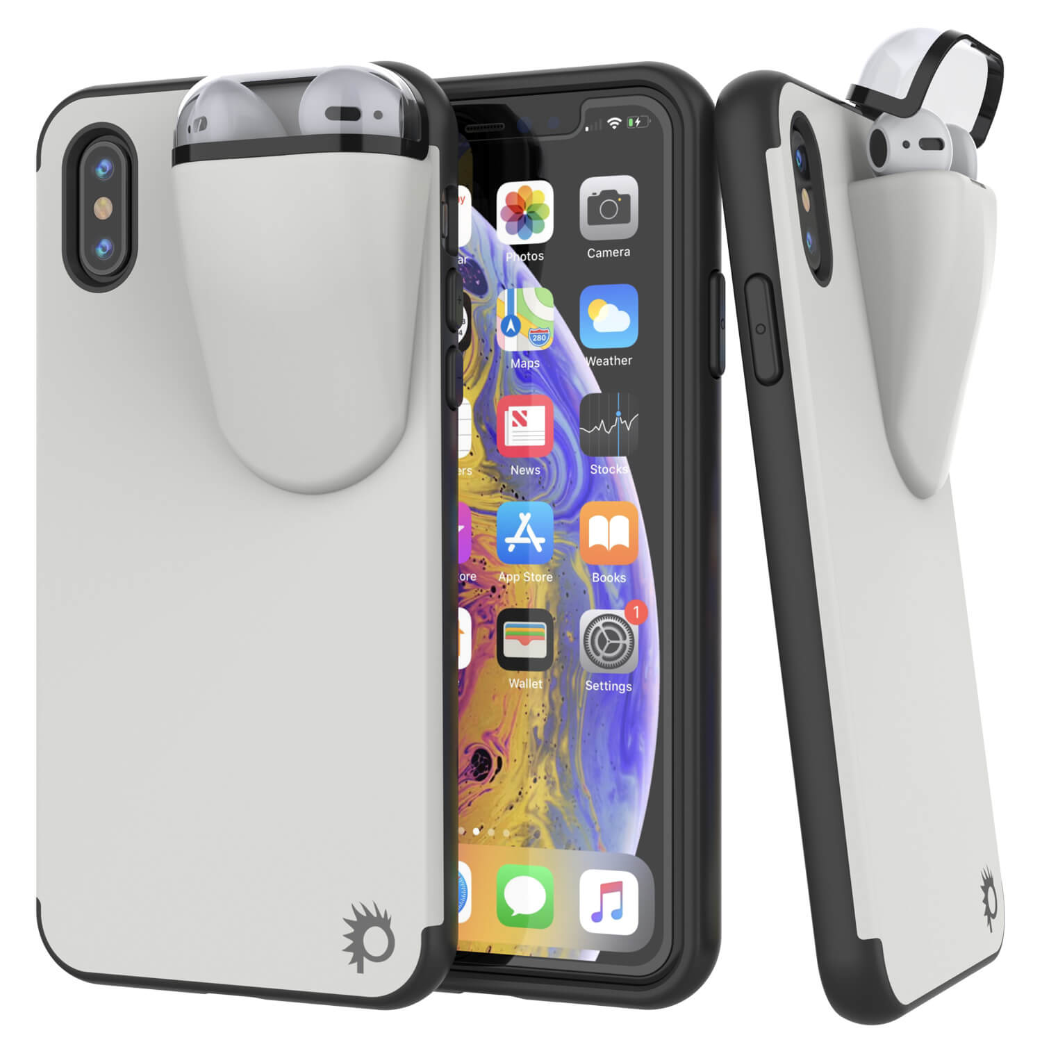 Punkcase iPhone X Airpods Case Holder (TopPods Series) | Slim & Durable 2 in 1 Cover Designed for iPhone X (6.1") | Protects Your Phone & Stores Your AirPods Gen. 1 & 2 [White]