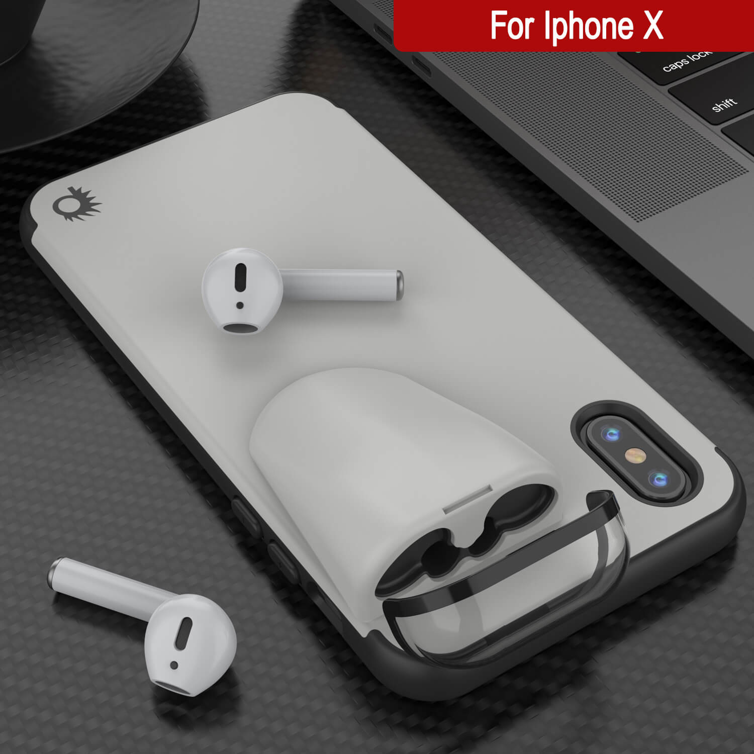 Punkcase iPhone X Airpods Case Holder (TopPods Series) | Slim & Durable 2 in 1 Cover Designed for iPhone X (6.1") | Protects Your Phone & Stores Your AirPods Gen. 1 & 2 [White]