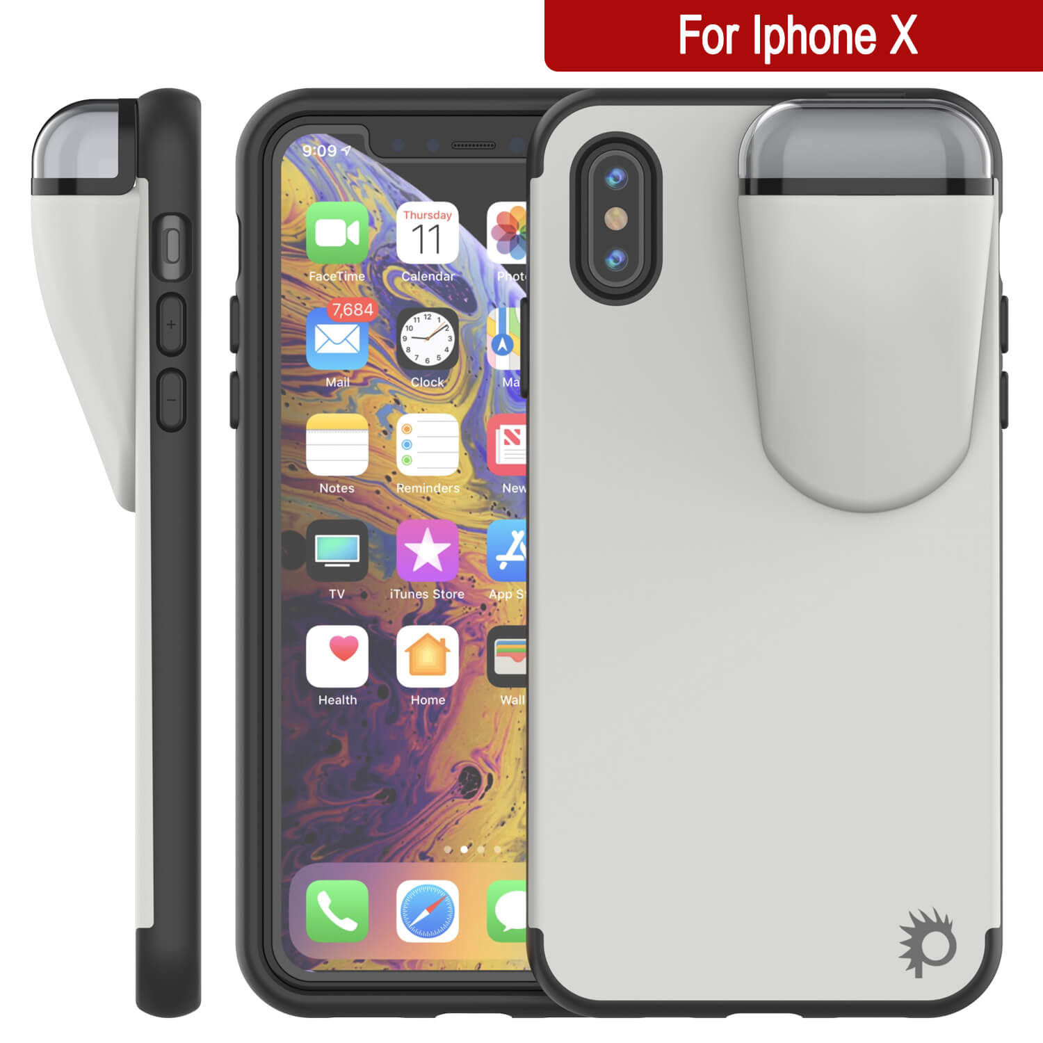 Punkcase iPhone X Airpods Case Holder (TopPods Series) | Slim & Durable 2 in 1 Cover Designed for iPhone X (6.1") | Protects Your Phone & Stores Your AirPods Gen. 1 & 2 [White]