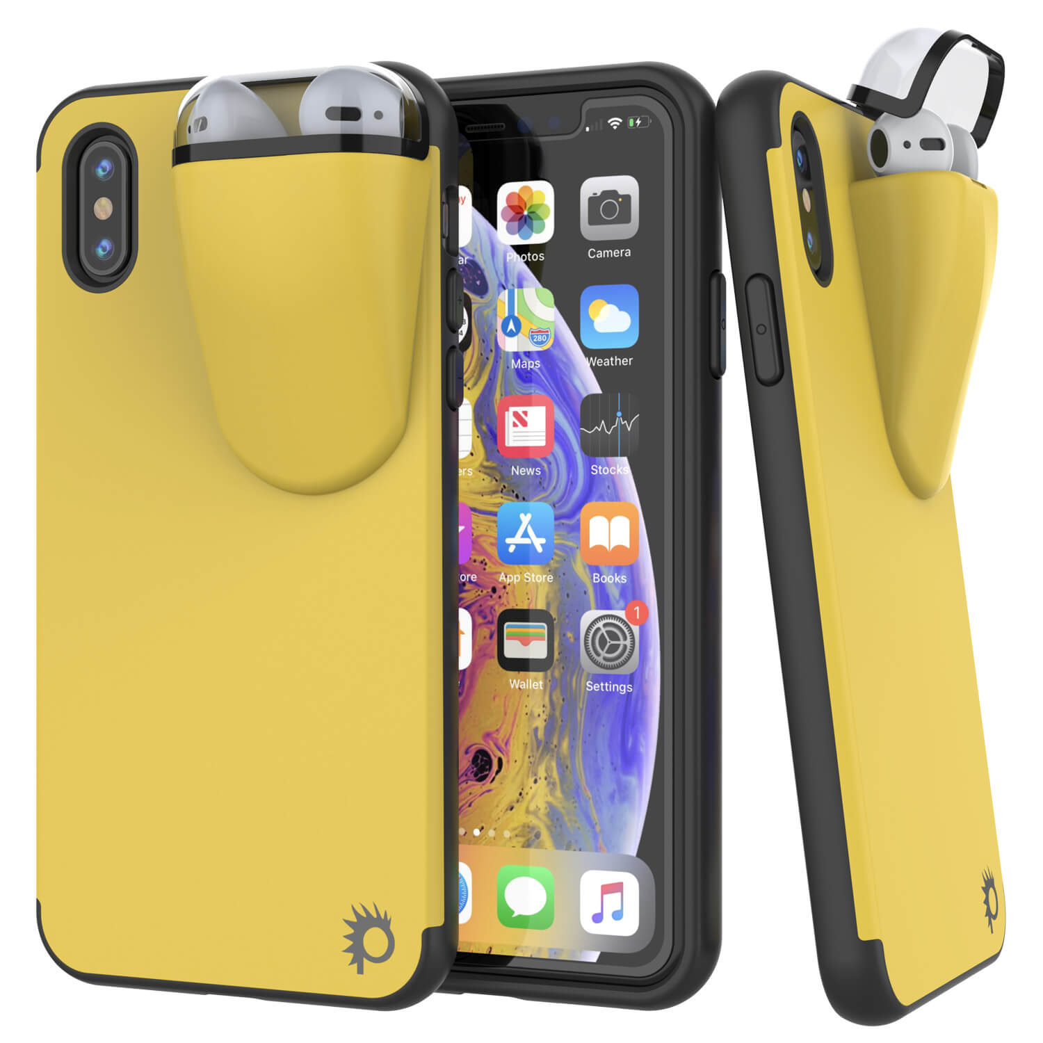 Punkcase iPhone X Airpods Case Holder (TopPods Series) | Slim & Durable 2 in 1 Cover Designed for iPhone X (6.1") | Protects Your Phone & Stores Your AirPods Gen. 1 & 2 [Yellow]