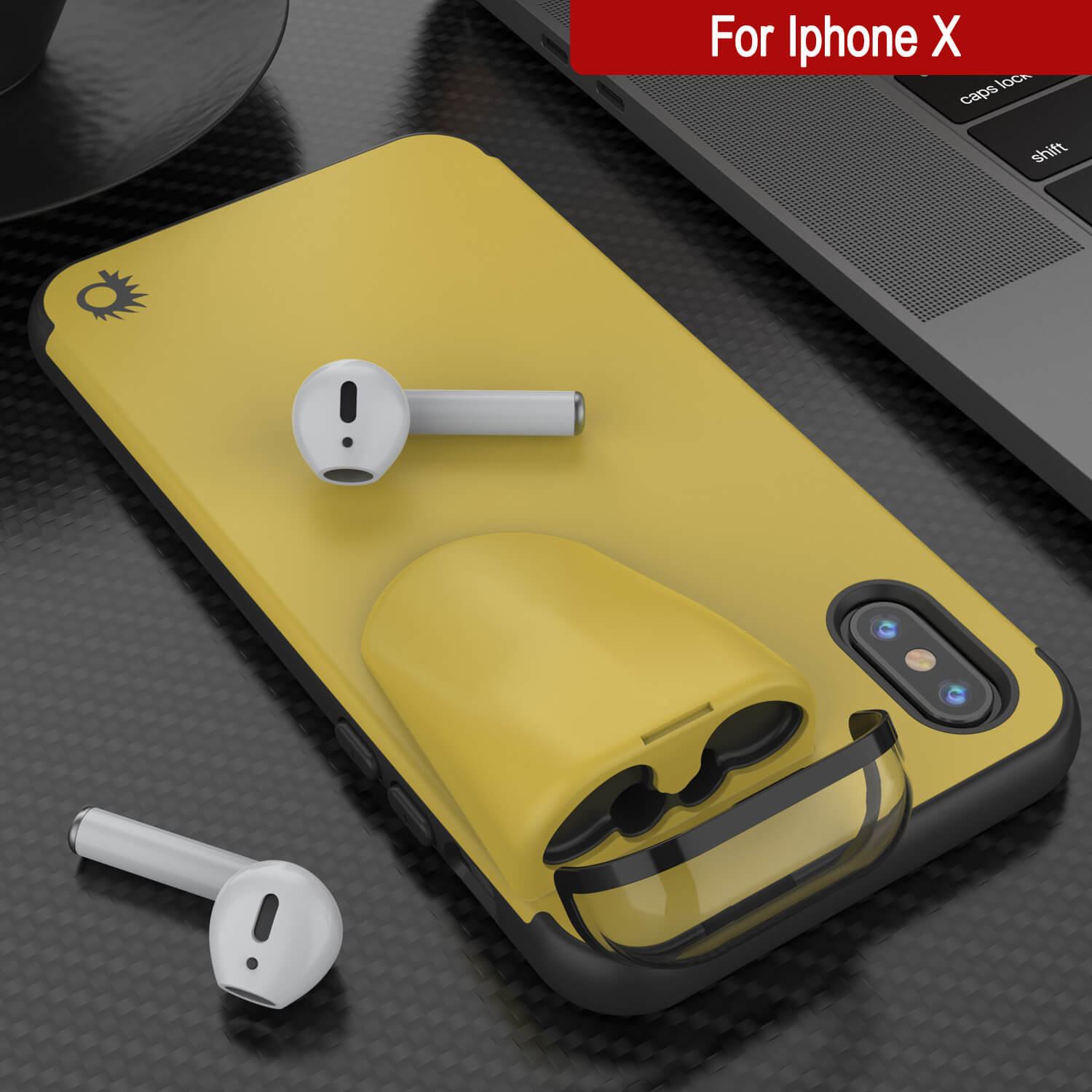 Punkcase iPhone X Airpods Case Holder (TopPods Series) | Slim & Durable 2 in 1 Cover Designed for iPhone X (6.1") | Protects Your Phone & Stores Your AirPods Gen. 1 & 2 [Yellow]