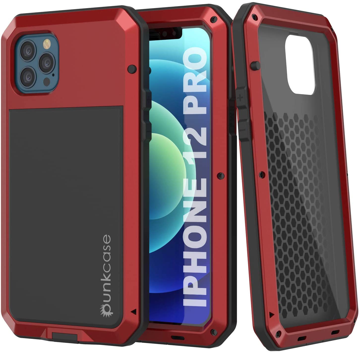 iPhone 12 Pro Metal Case, Heavy Duty Military Grade Armor Cover [shock proof] Full Body Hard [Red]