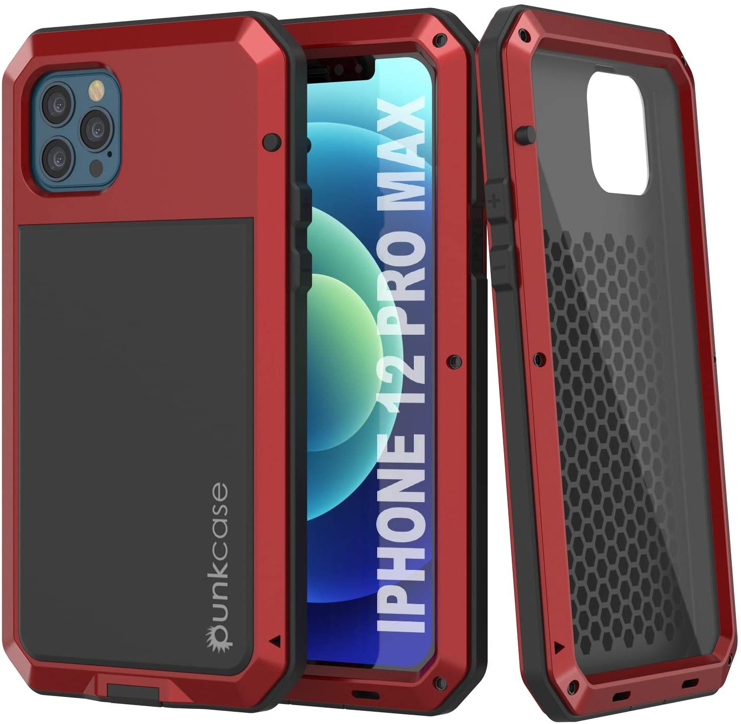 iPhone 12 Pro Max Metal Case, Heavy Duty Military Grade Armor Cover [shock  proof] Full Body Hard [Red]