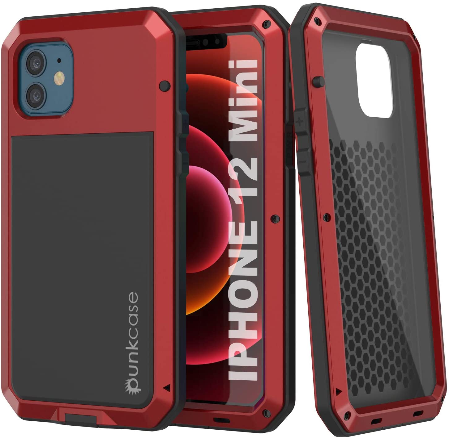 iPhone 12 Mini Metal Case, Heavy Duty Military Grade Armor Cover [shock proof] Full Body Hard [Red]