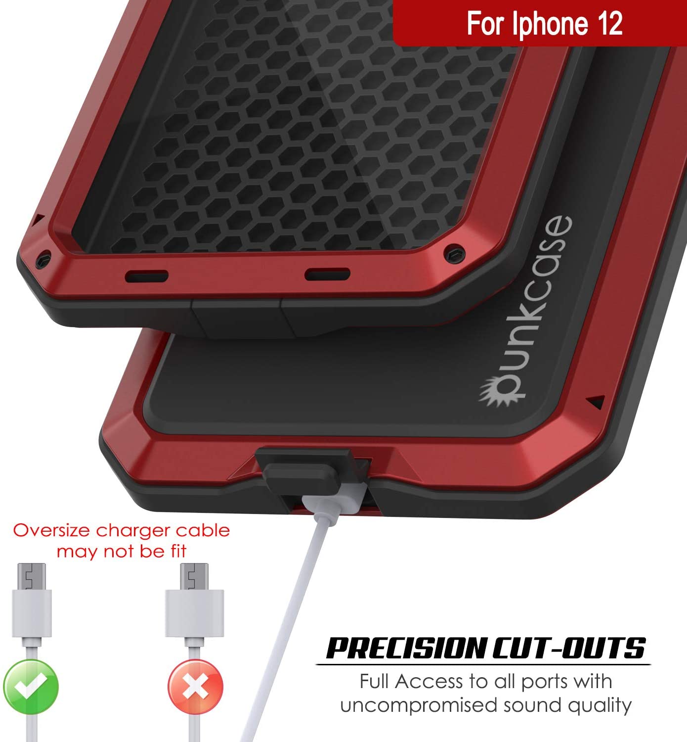 iPhone 12 Metal Case, Heavy Duty Military Grade Armor Cover [shock proof] Full Body Hard [Red]