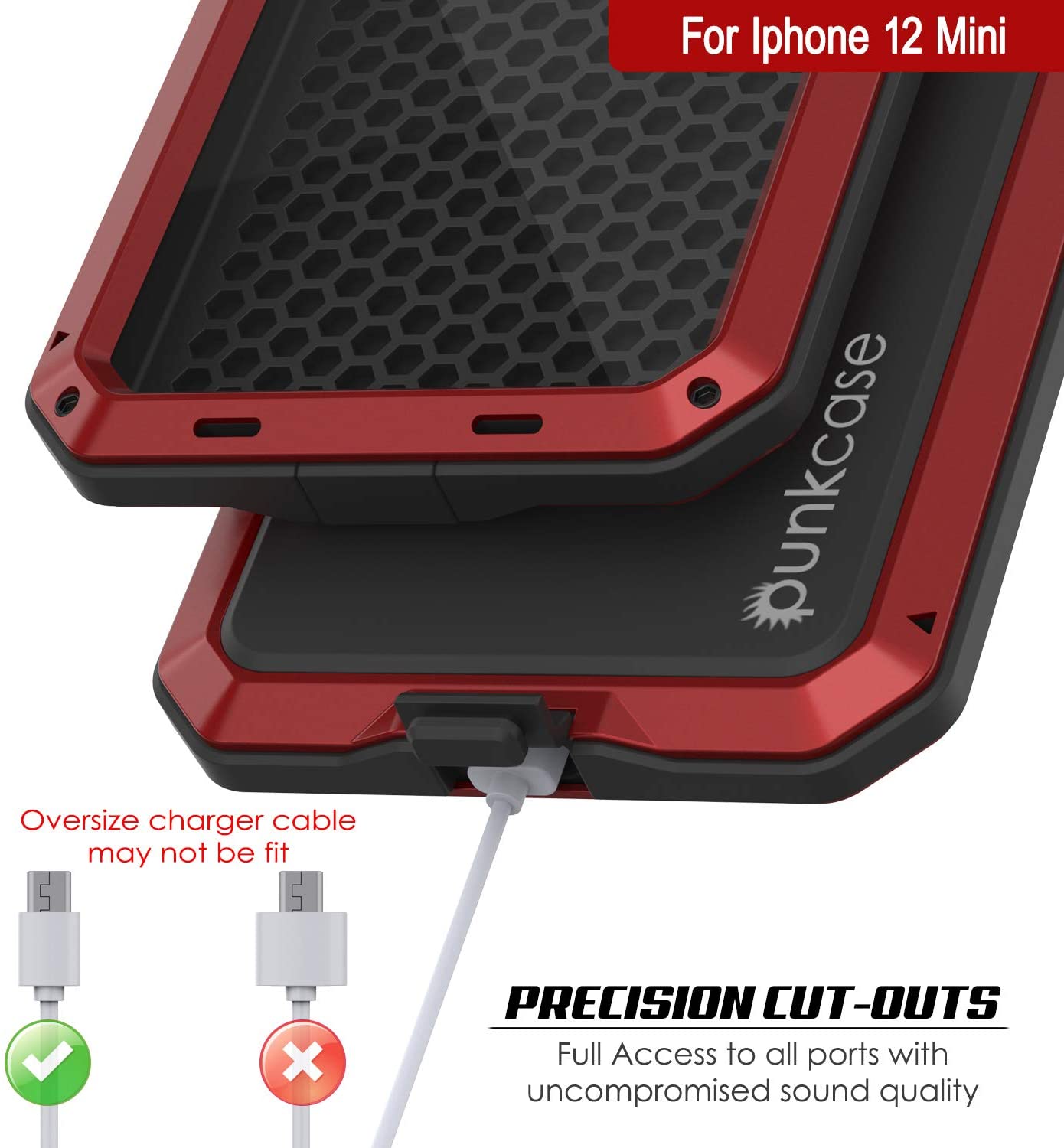 iPhone 12 Mini Metal Case, Heavy Duty Military Grade Armor Cover [shock proof] Full Body Hard [Red]