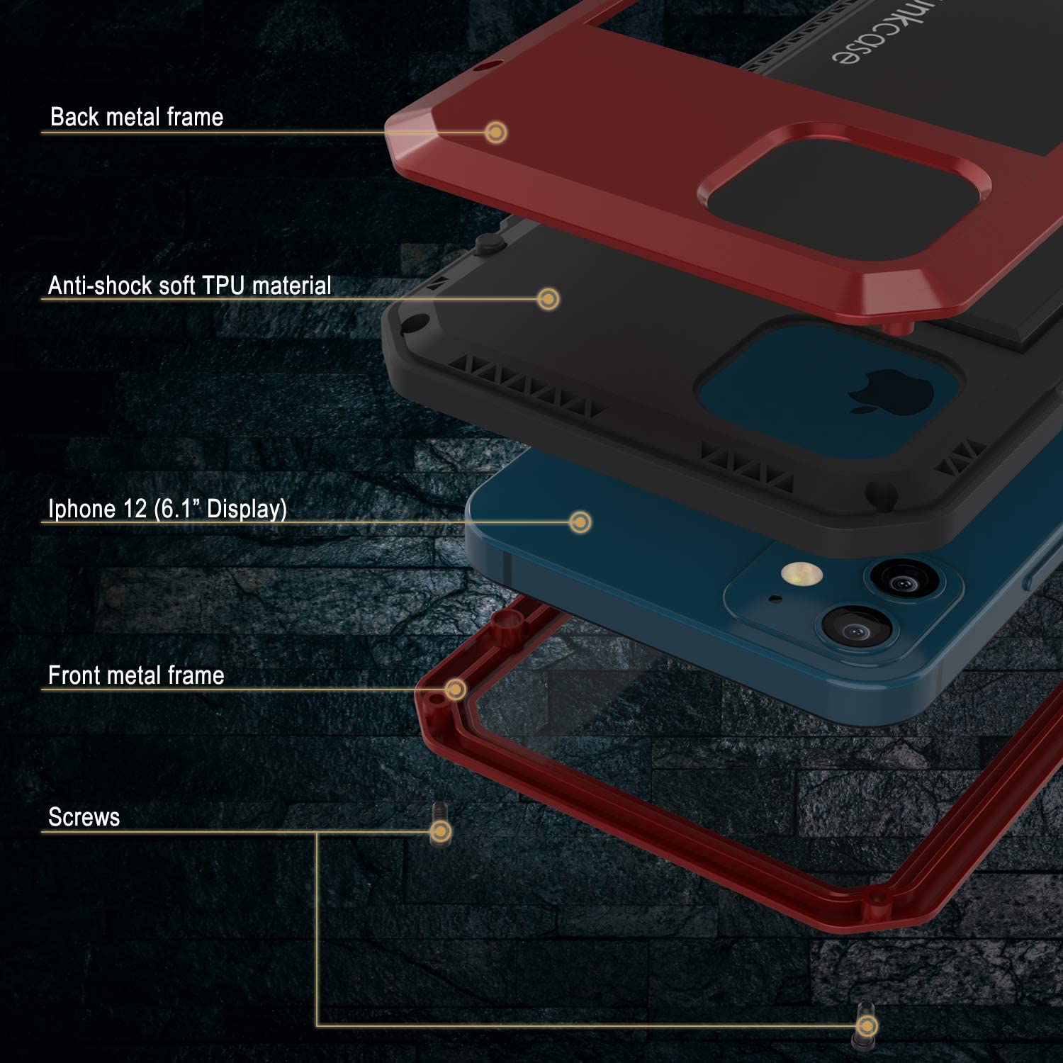 iPhone 12 Metal Case, Heavy Duty Military Grade Armor Cover [shock
