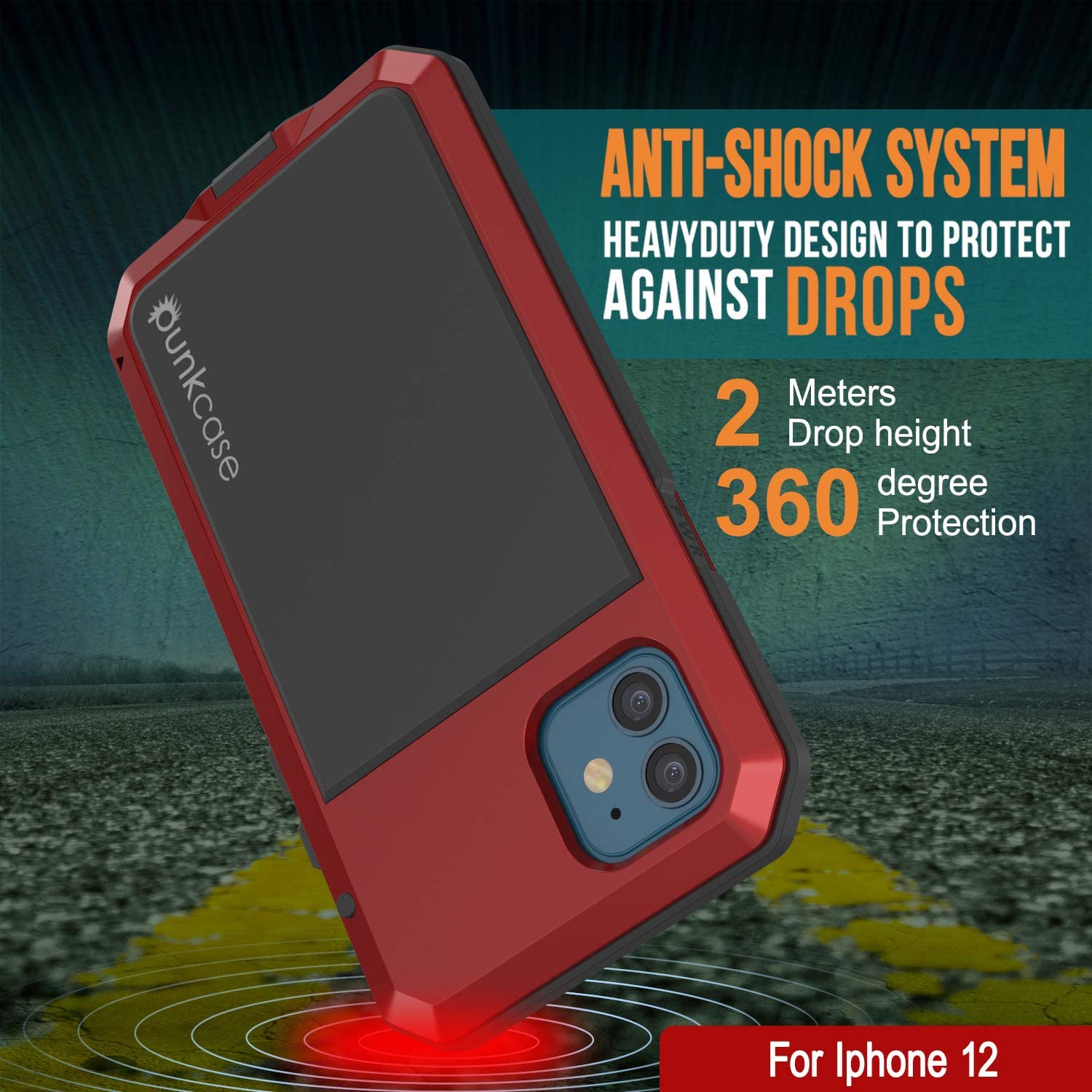 iPhone 12 Metal Case, Heavy Duty Military Grade Armor Cover [shock proof] Full Body Hard [Red]