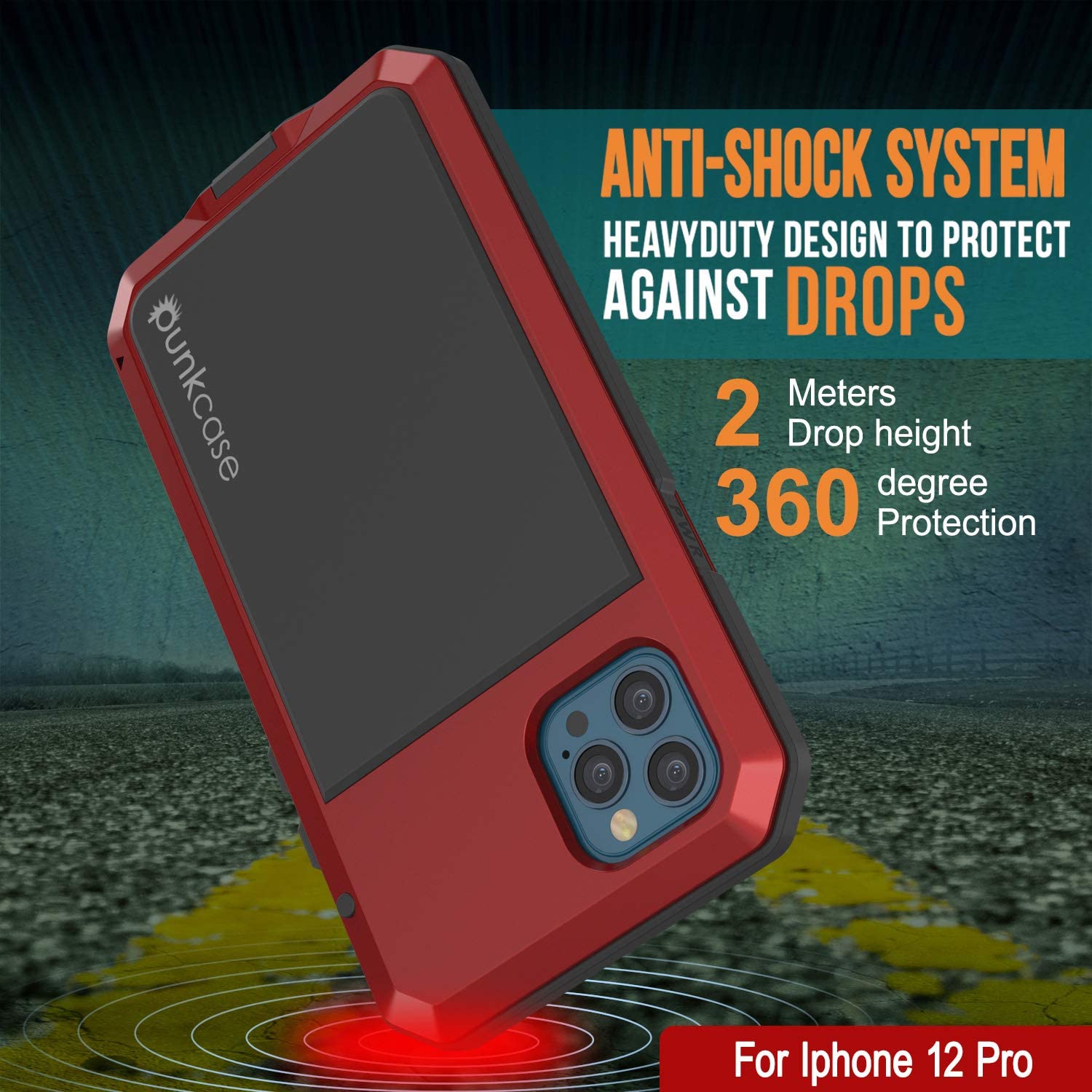 iPhone 12 Pro Metal Case, Heavy Duty Military Grade Armor Cover [shock proof] Full Body Hard [Red]