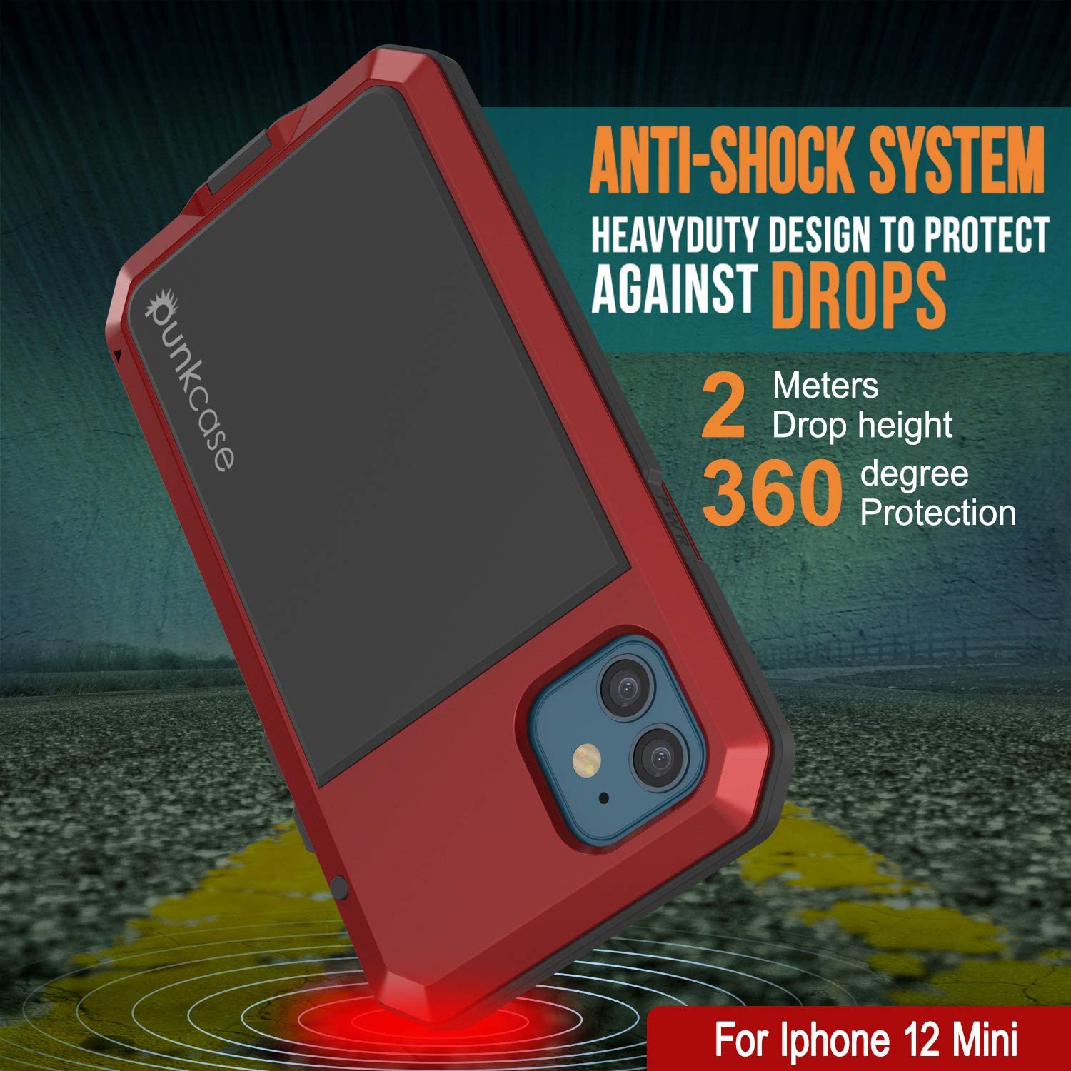 iPhone 12 Mini Metal Case, Heavy Duty Military Grade Armor Cover [shock proof] Full Body Hard [Red]