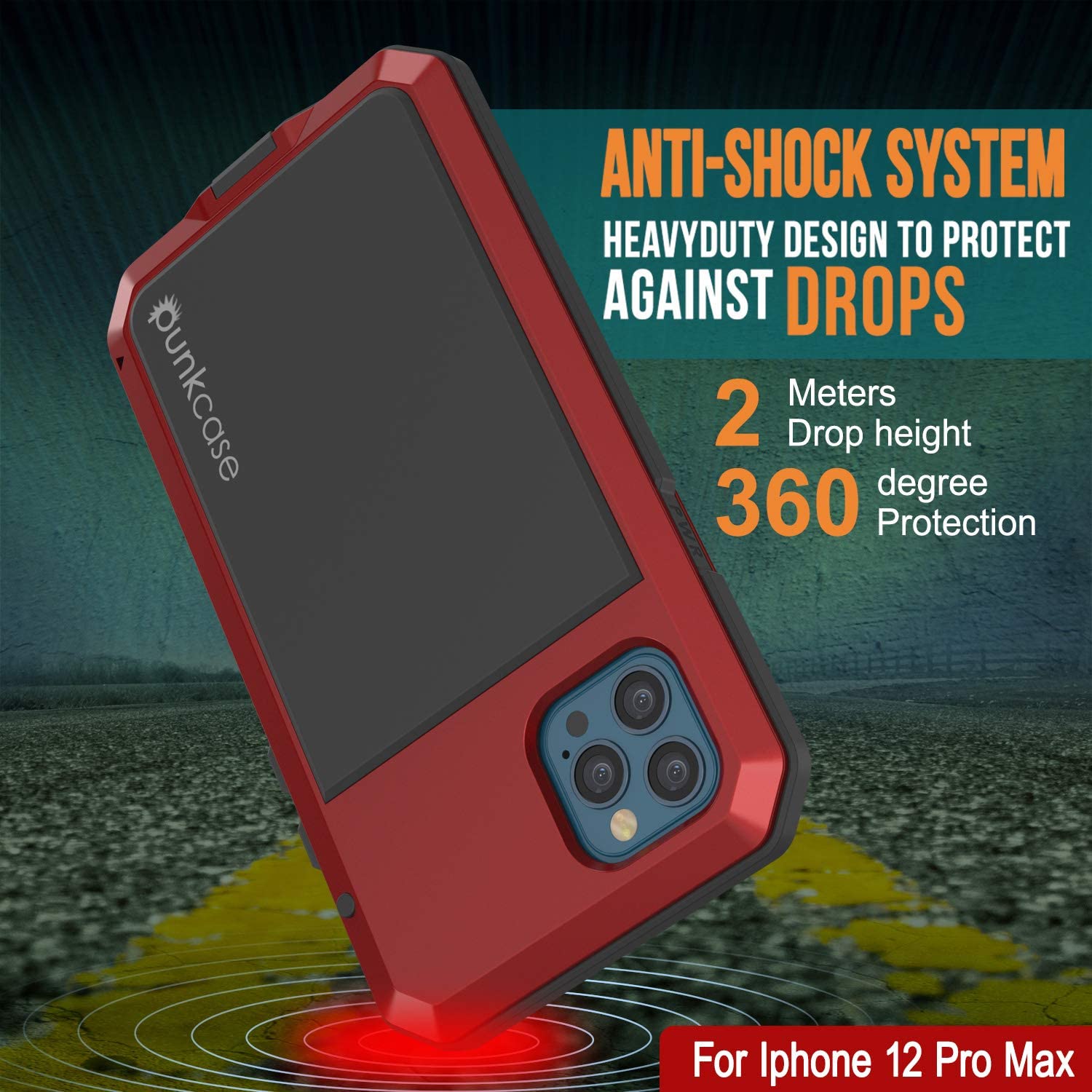 iPhone 12 Pro Max Metal Case, Heavy Duty Military Grade Armor Cover [shock proof] Full Body Hard [Red]