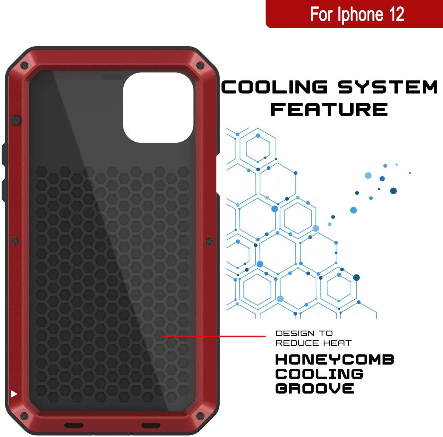 iPhone 12 Metal Case, Heavy Duty Military Grade Armor Cover [shock proof] Full Body Hard [Red]