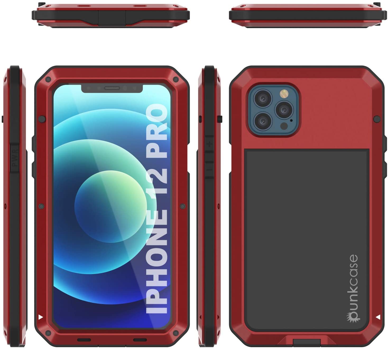 iPhone 12 Pro Metal Case, Heavy Duty Military Grade Armor Cover [shock proof] Full Body Hard [Red]
