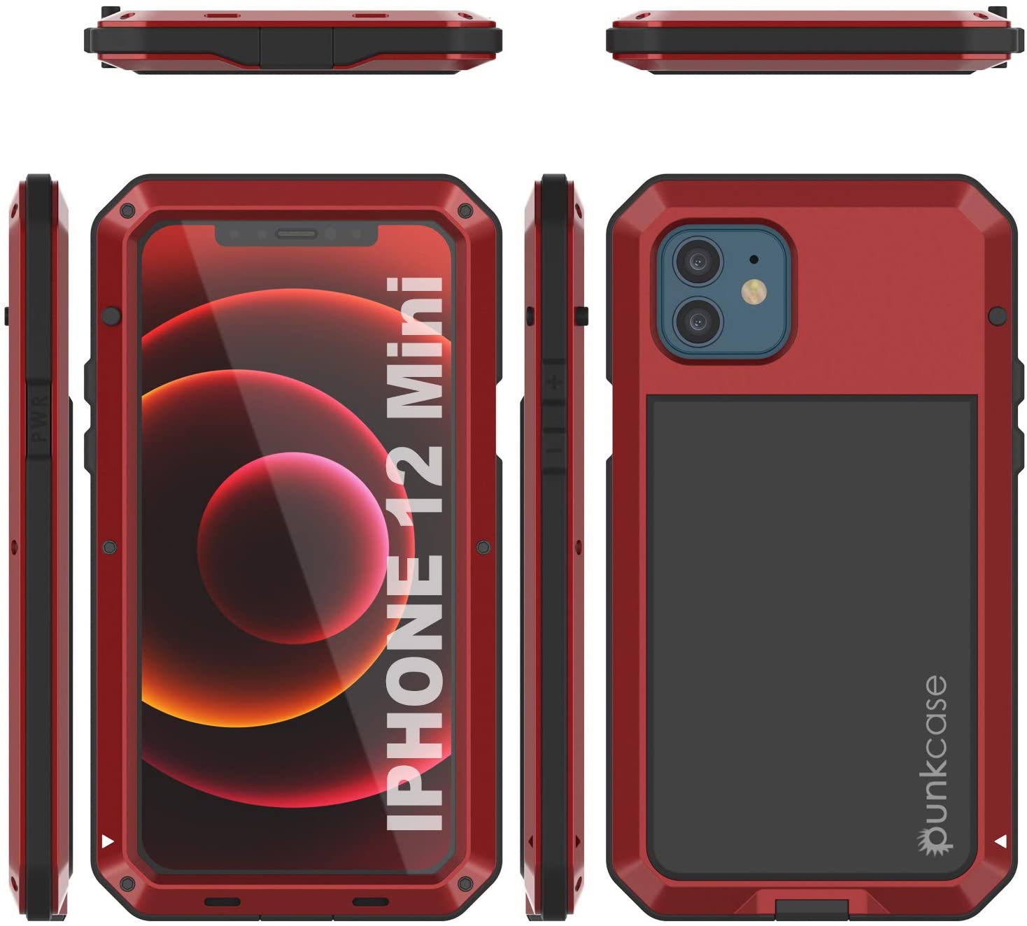 iPhone 12 Mini Metal Case, Heavy Duty Military Grade Armor Cover [shock proof] Full Body Hard [Red]