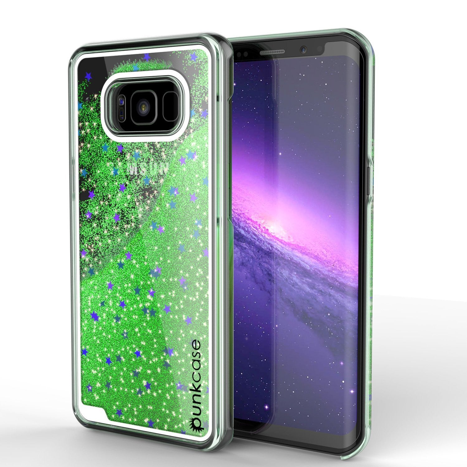 S8 Plus Case, Punkcase Liquid Green Series, Protective Dual Layer Floating Glitter Cover