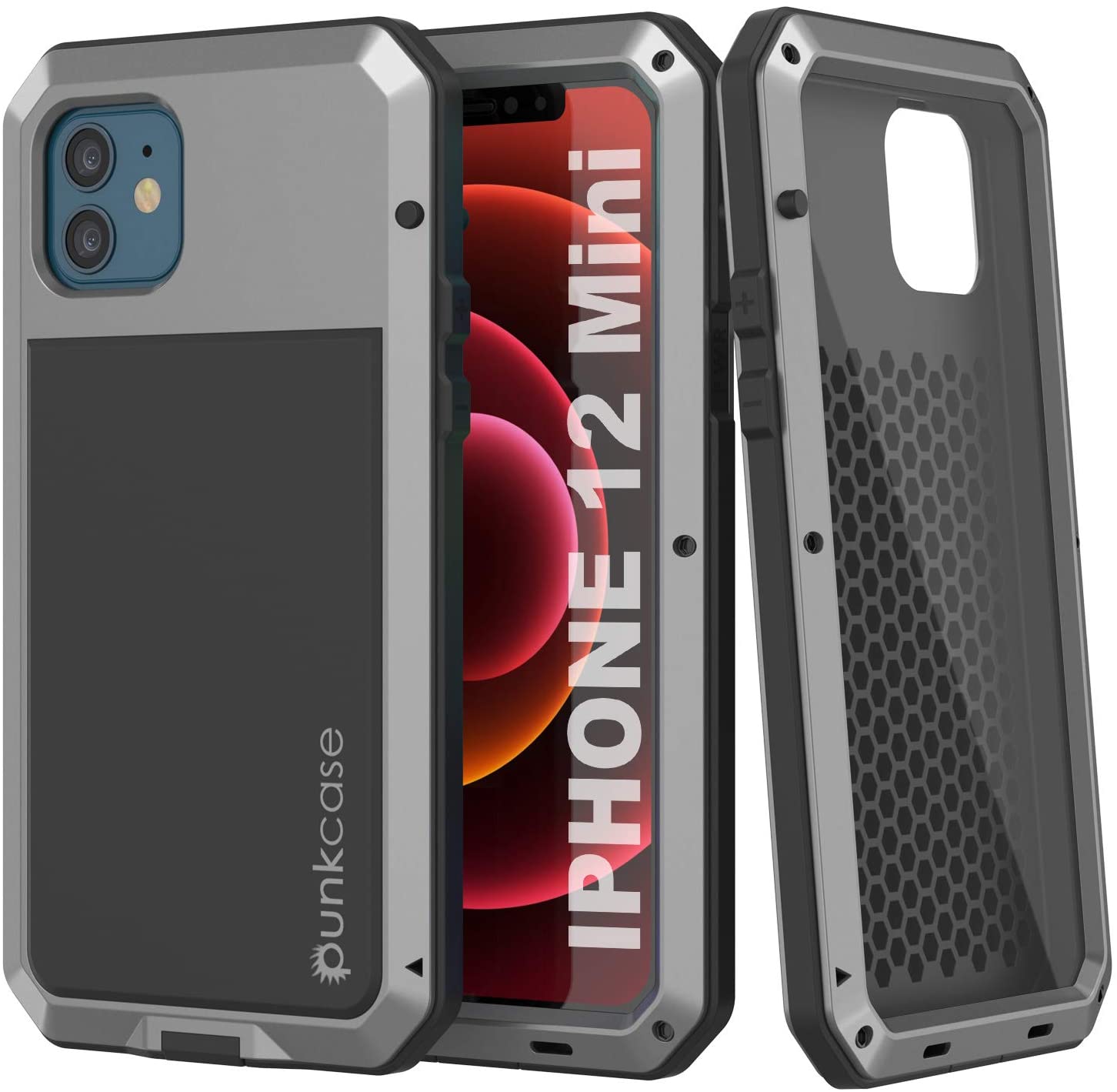 iPhone 12 Mini Metal Case, Heavy Duty Military Grade Armor Cover [shock proof] Full Body Hard [Silver]