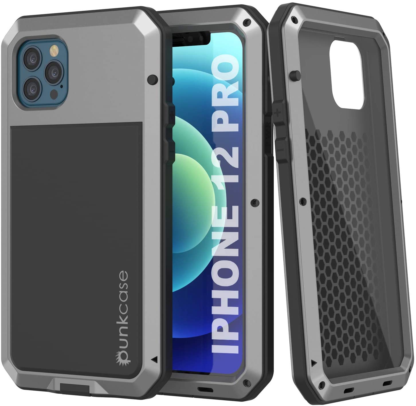 iPhone 12 Pro Metal Case, Heavy Duty Military Grade Armor Cover [shock proof] Full Body Hard [Silver]