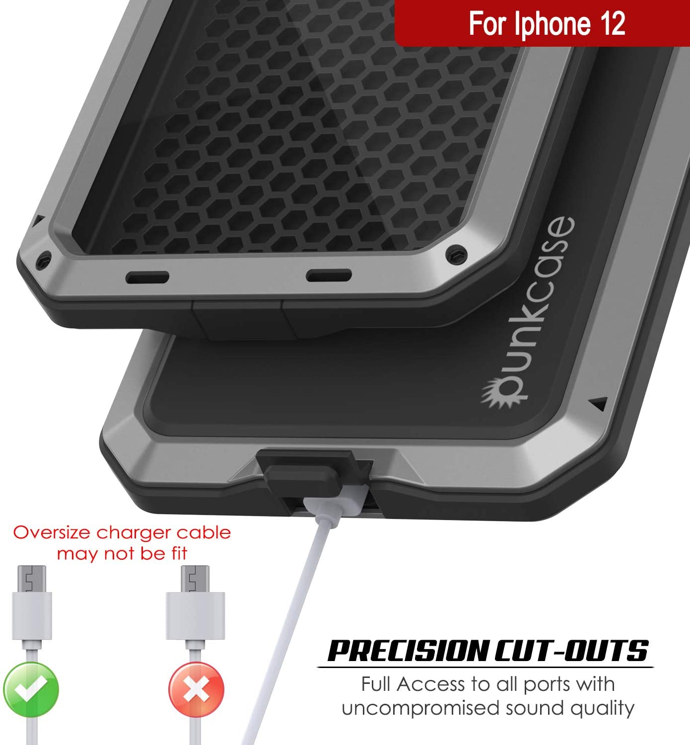 iPhone 12 Metal Case, Heavy Duty Military Grade Armor Cover [shock proof] Full Body Hard [Silver]