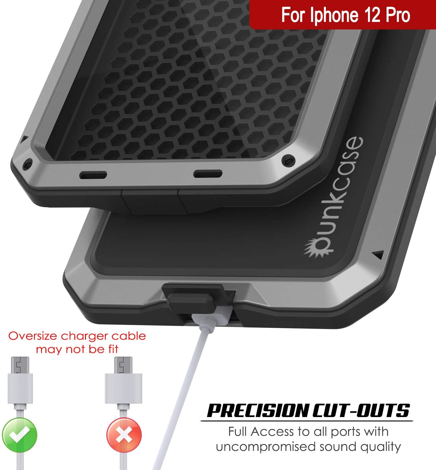 iPhone 12 Pro Metal Case, Heavy Duty Military Grade Armor Cover [shock proof] Full Body Hard [Silver]