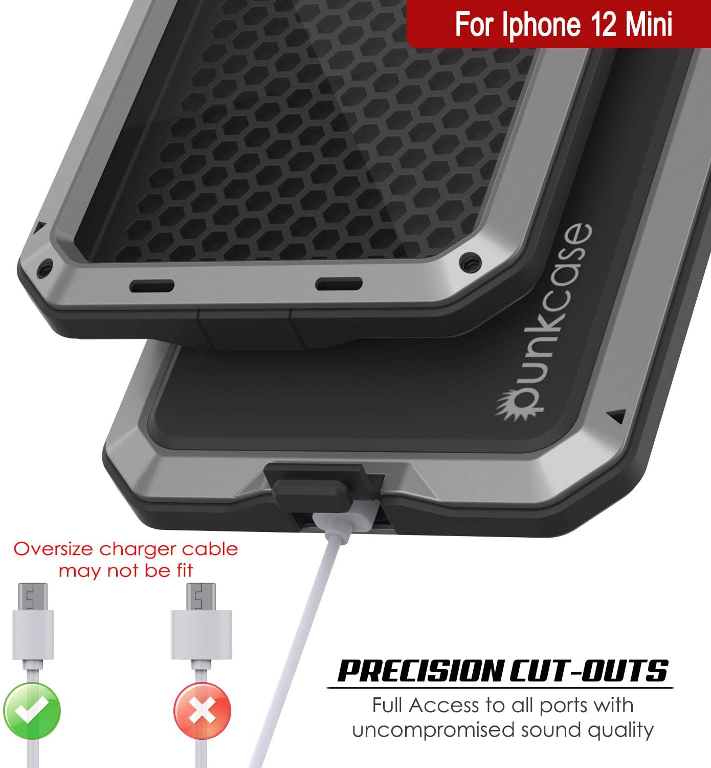 iPhone 12 Mini Metal Case, Heavy Duty Military Grade Armor Cover [shock proof] Full Body Hard [Silver]