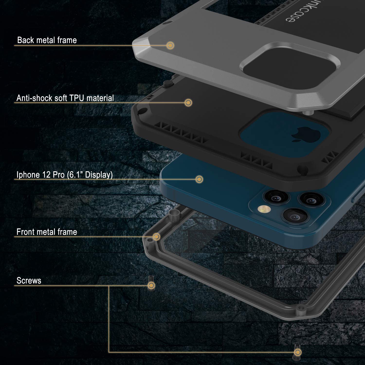 iPhone 12 Pro Metal Case, Heavy Duty Military Grade Armor Cover [shock proof] Full Body Hard [Silver]