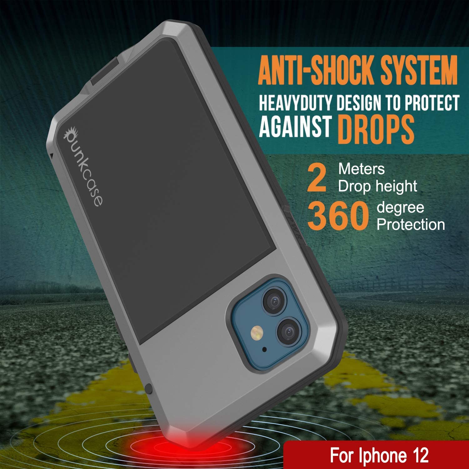 iPhone 12 Metal Case, Heavy Duty Military Grade Armor Cover [shock proof] Full Body Hard [Silver]