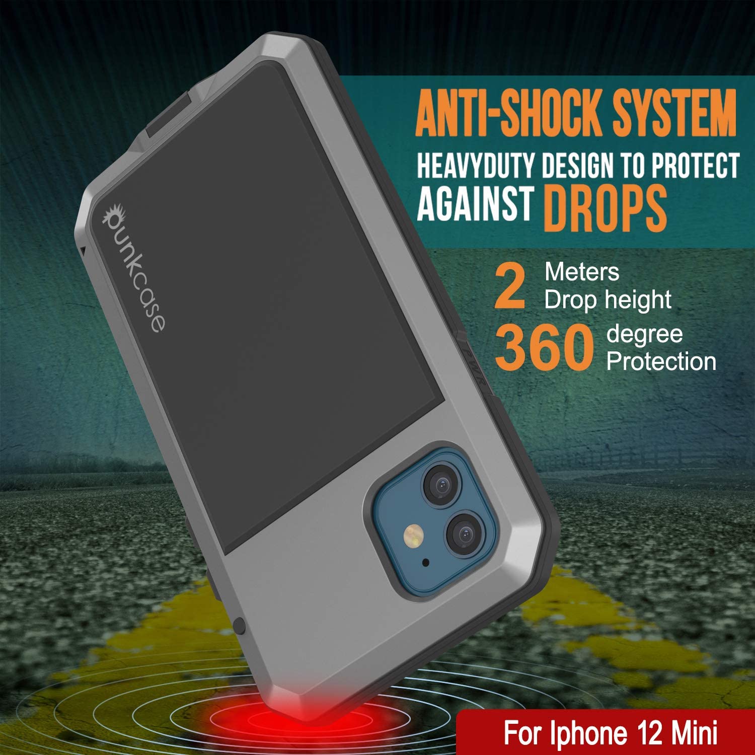 iPhone 12 Mini Metal Case, Heavy Duty Military Grade Armor Cover [shock proof] Full Body Hard [Silver]