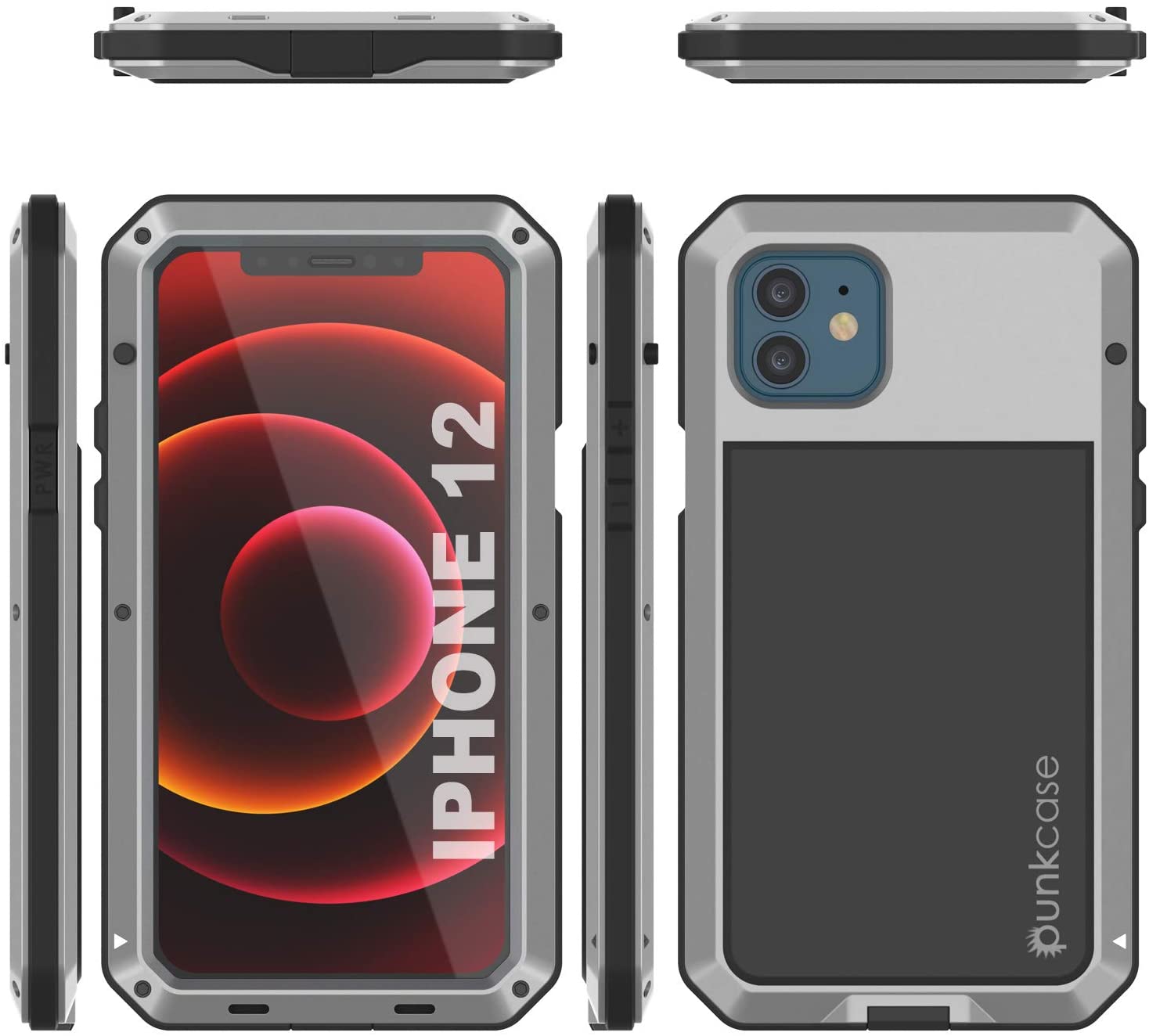 iPhone 12 Metal Case, Heavy Duty Military Grade Armor Cover [shock proof] Full Body Hard [Silver]