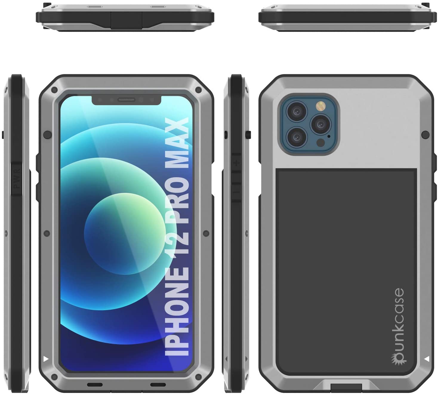 iPhone 12 Pro Max Metal Case, Heavy Duty Military Grade Armor Cover [shock proof] Full Body Hard [Silver]