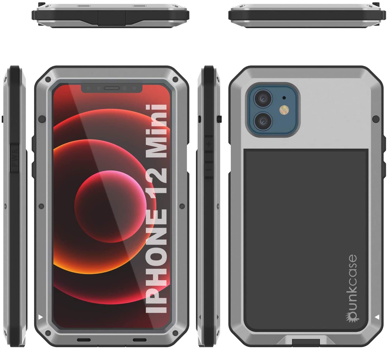 iPhone 12 Mini Metal Case, Heavy Duty Military Grade Armor Cover [shock proof] Full Body Hard [Silver]