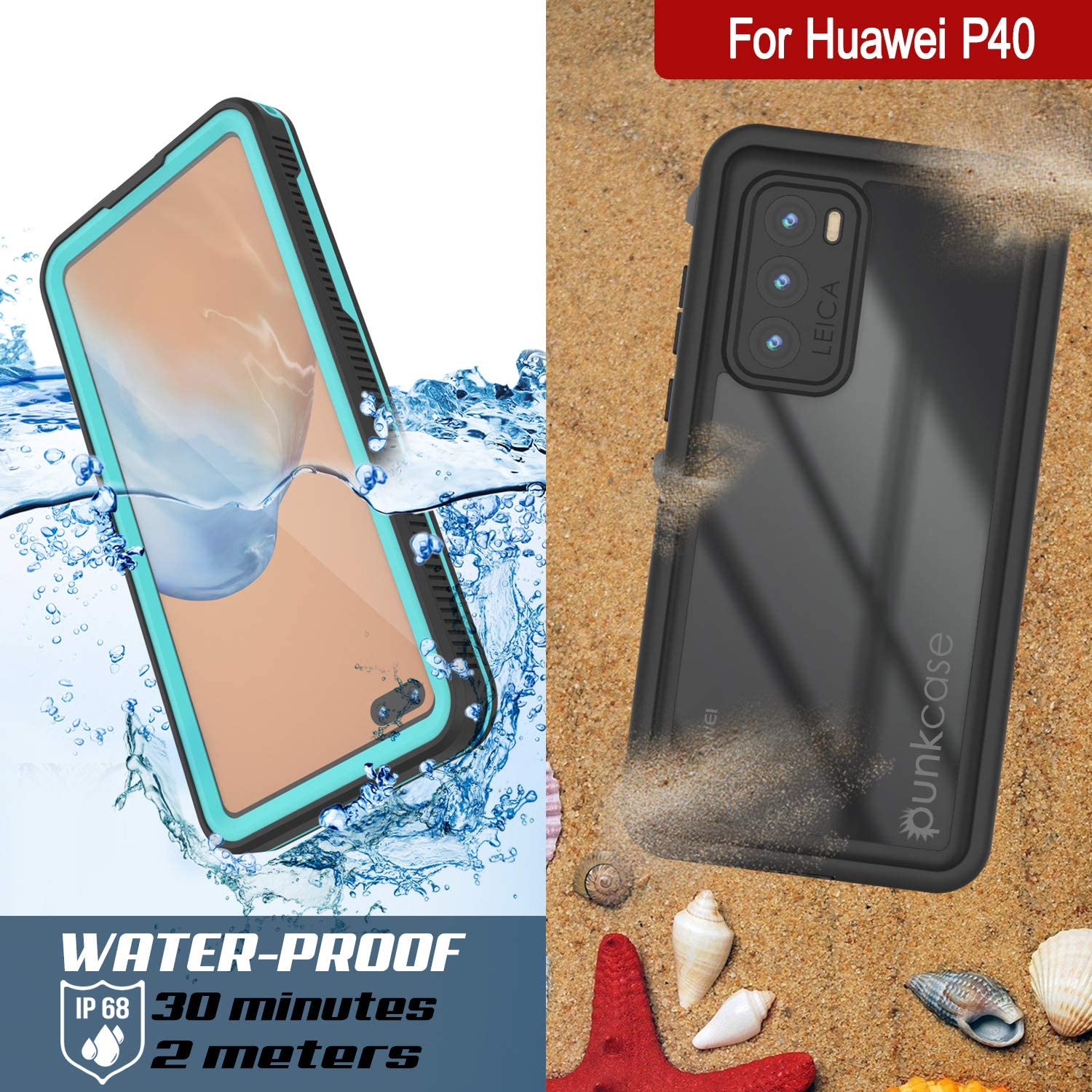 Huawei P40 Waterproof IP68 Case, Punkcase [Teal] [StudStar Series] [Slim Fit]