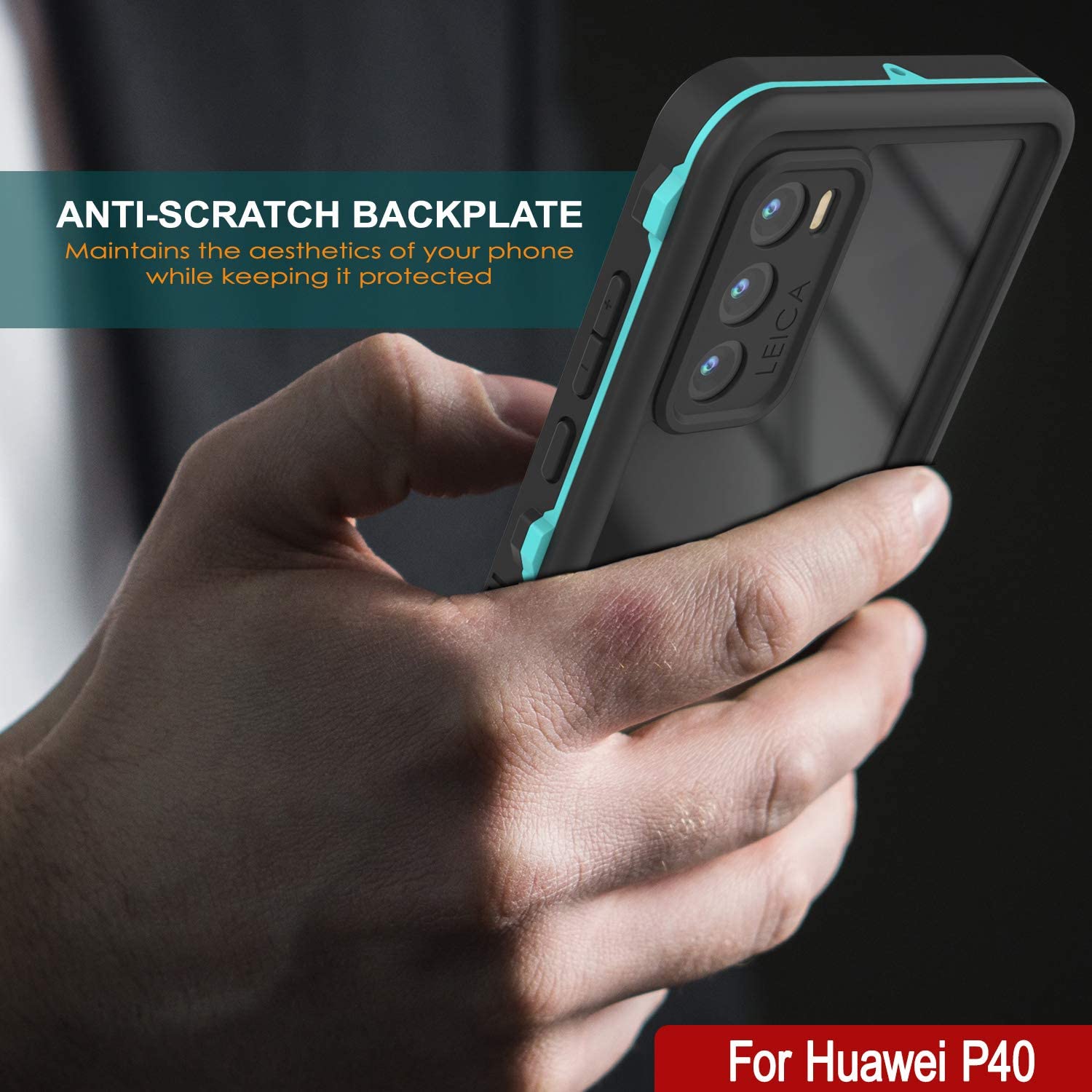 Huawei P40 Waterproof IP68 Case, Punkcase [Teal] [StudStar Series] [Slim Fit]