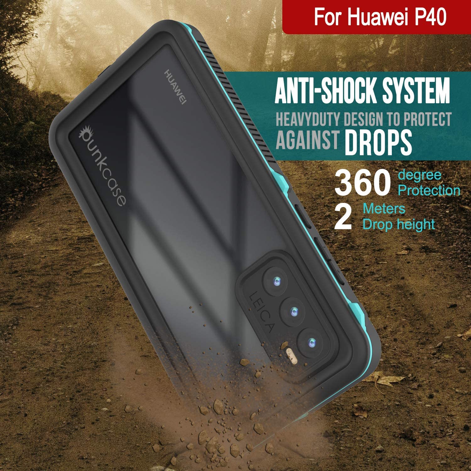 Huawei P40 Waterproof IP68 Case, Punkcase [Teal] [StudStar Series] [Slim Fit]