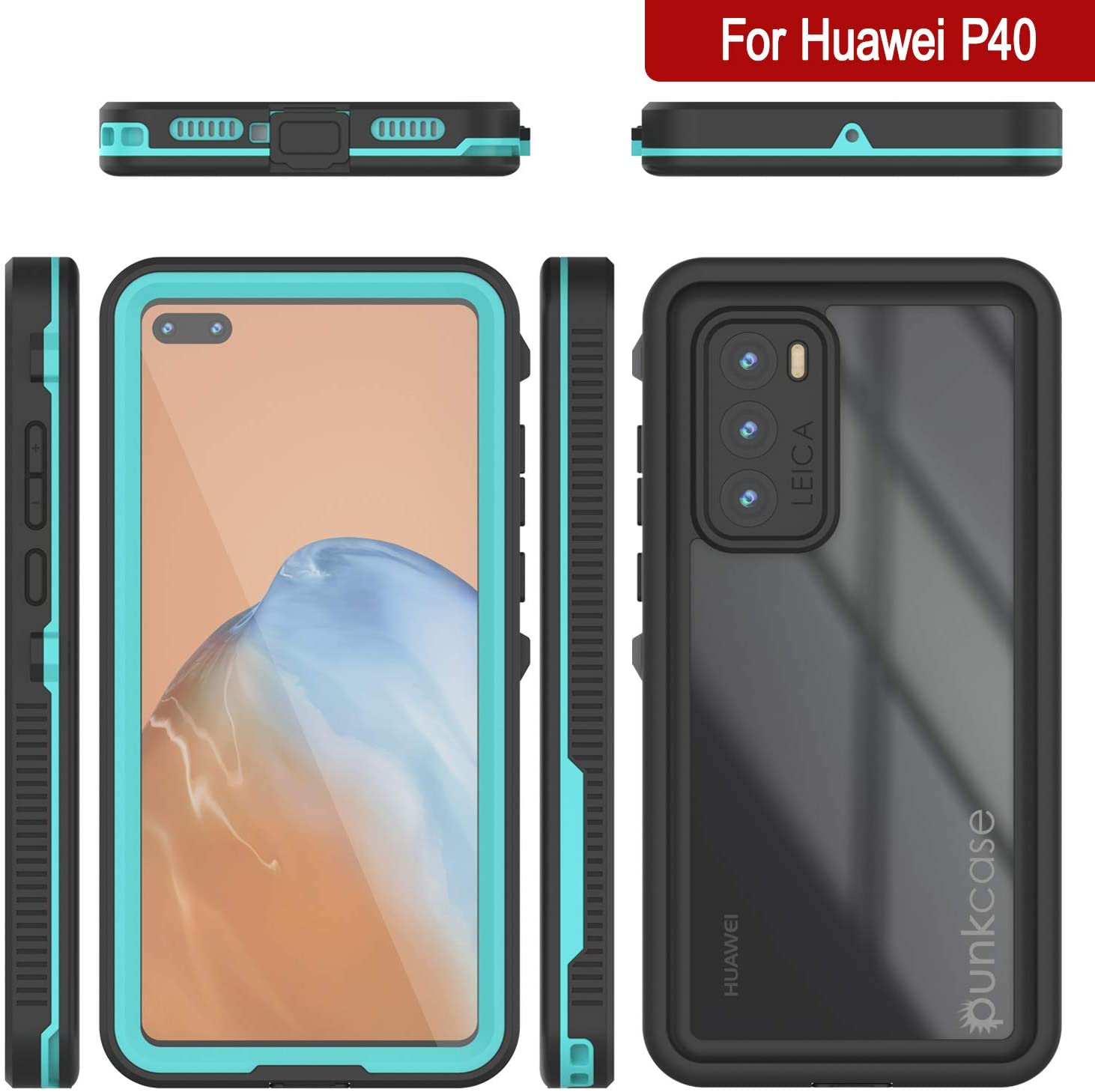 Huawei P40 Waterproof IP68 Case, Punkcase [Teal] [StudStar Series] [Slim Fit]