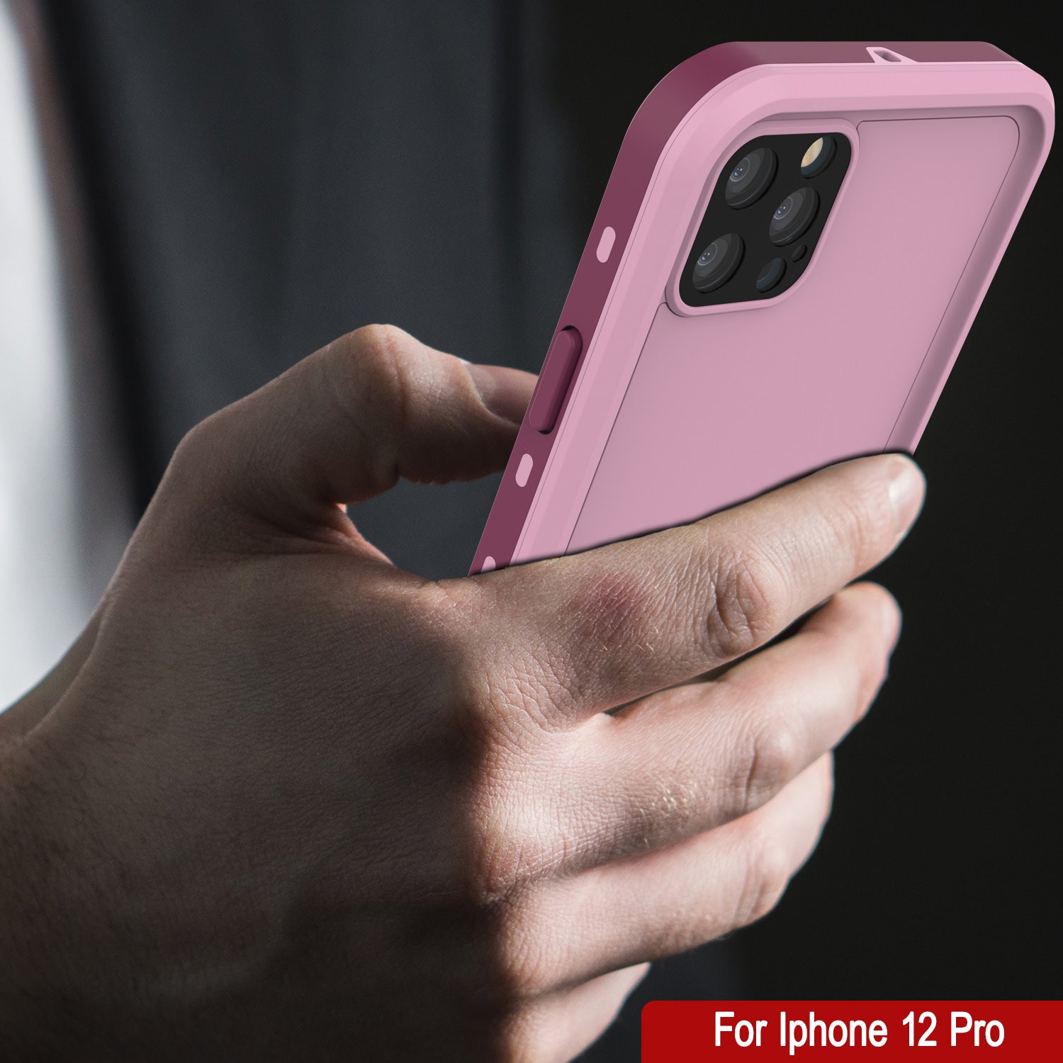 iPhone 12 Pro Waterproof Case, Punkcase [KickStud Series] Armor Cover [Pink]