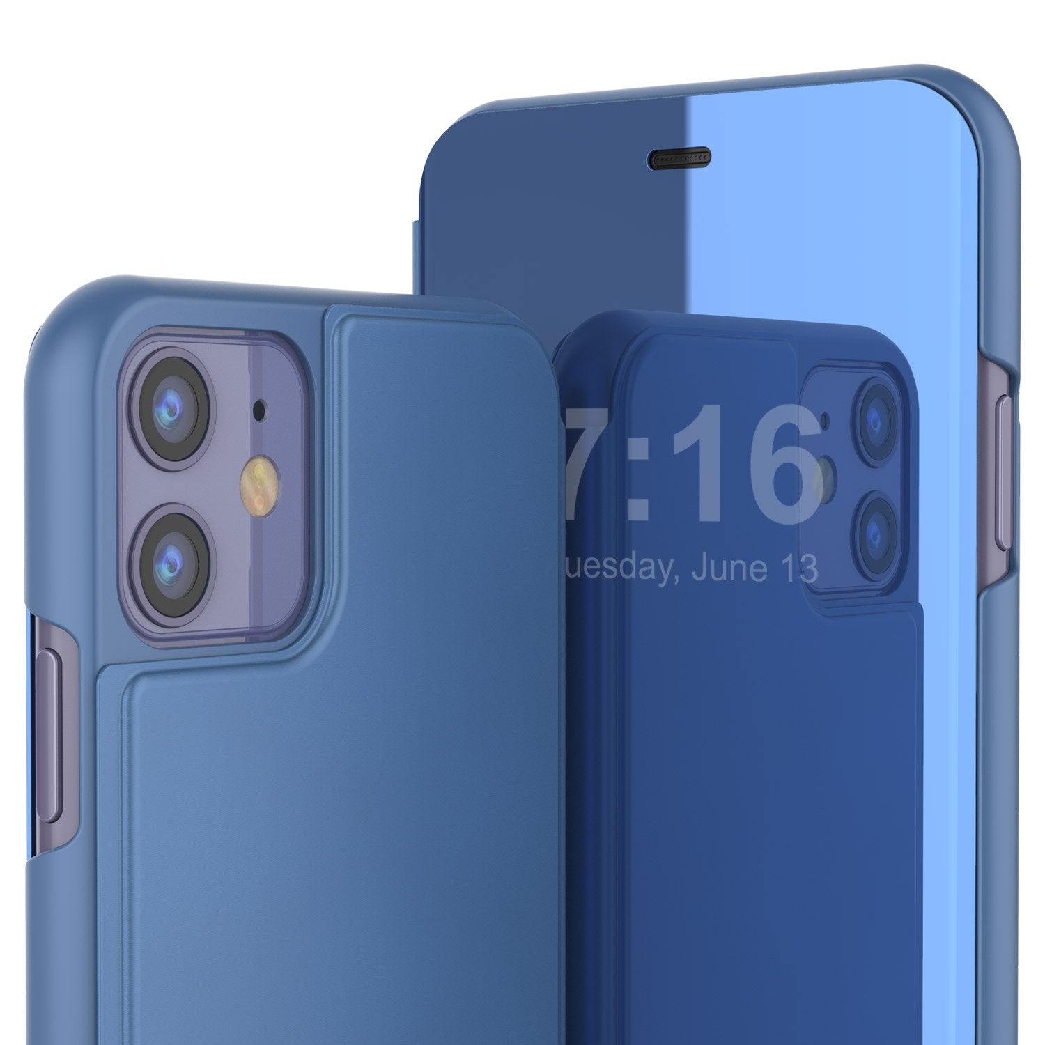 Punkcase iPhone 11 Pro Max Reflector Case Protective Flip Cover [Blue]