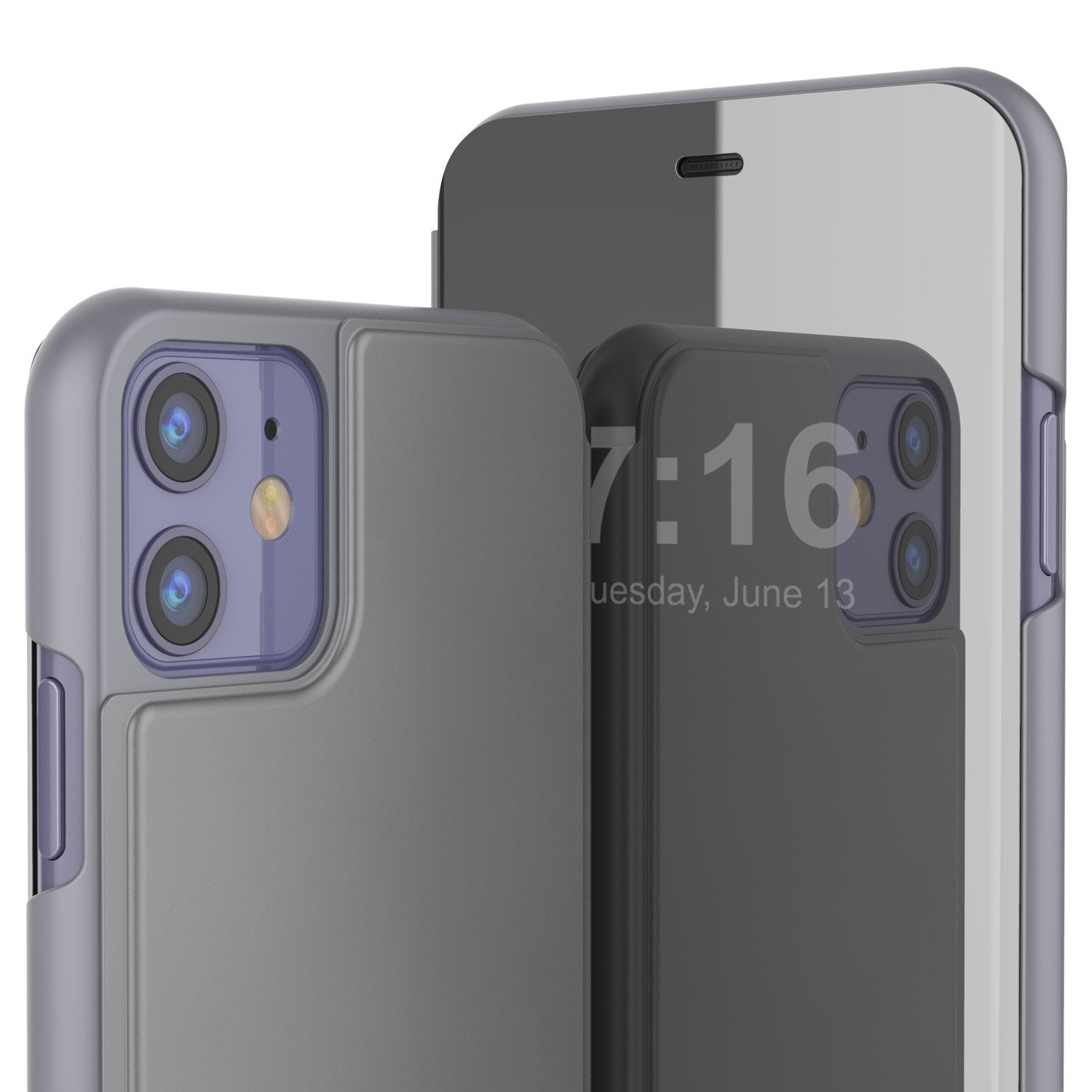 Punkcase iPhone 11 Pro Reflector Case Protective Flip Cover [Silver]