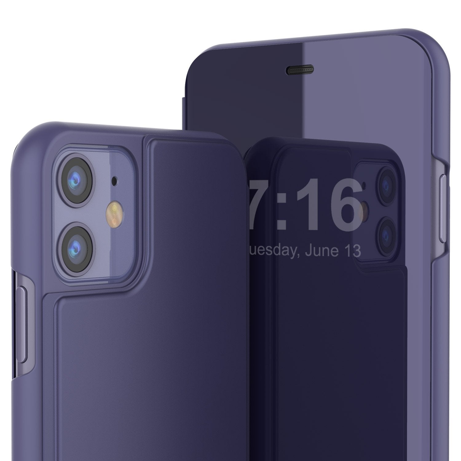 Punkcase iPhone 11 Pro Reflector Case Protective Flip Cover [Purple]