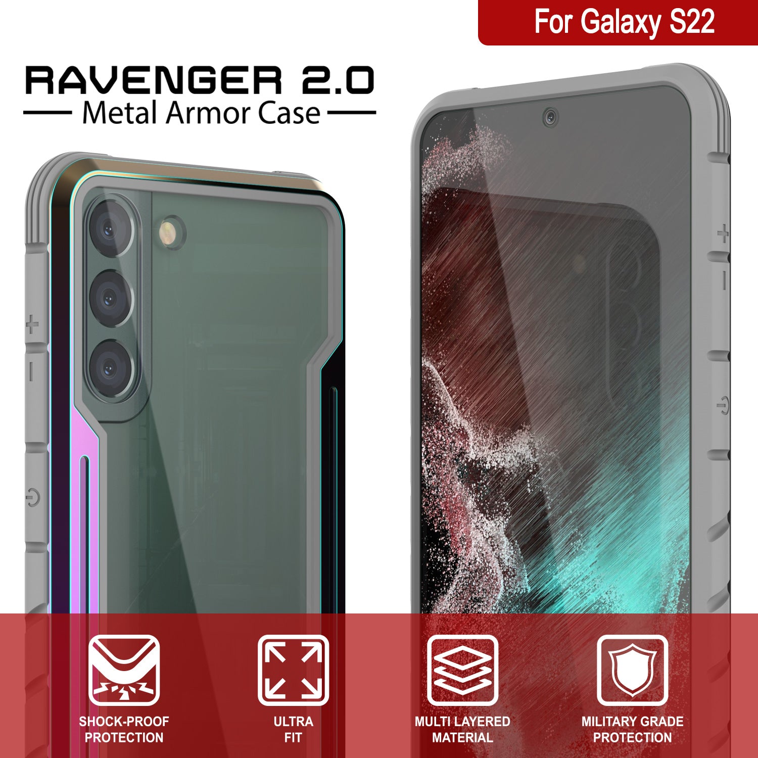 Punkcase S22 ravenger Case Protective Military Grade Multilayer Cover [Rainbow]