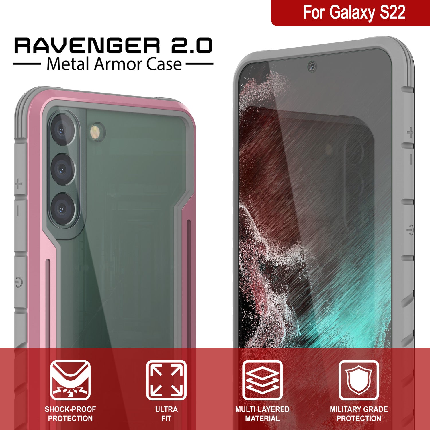Punkcase S22 ravenger Case Protective Military Grade Multilayer Cover [Rose-Gold]